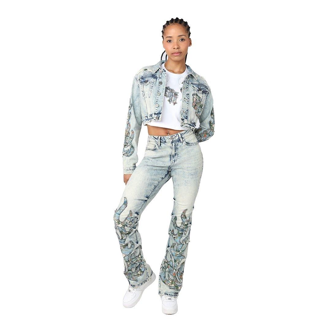 Smoke Rise Women's Denim Tapestry Jacket - Blue - BLUE Thumbnail View 1