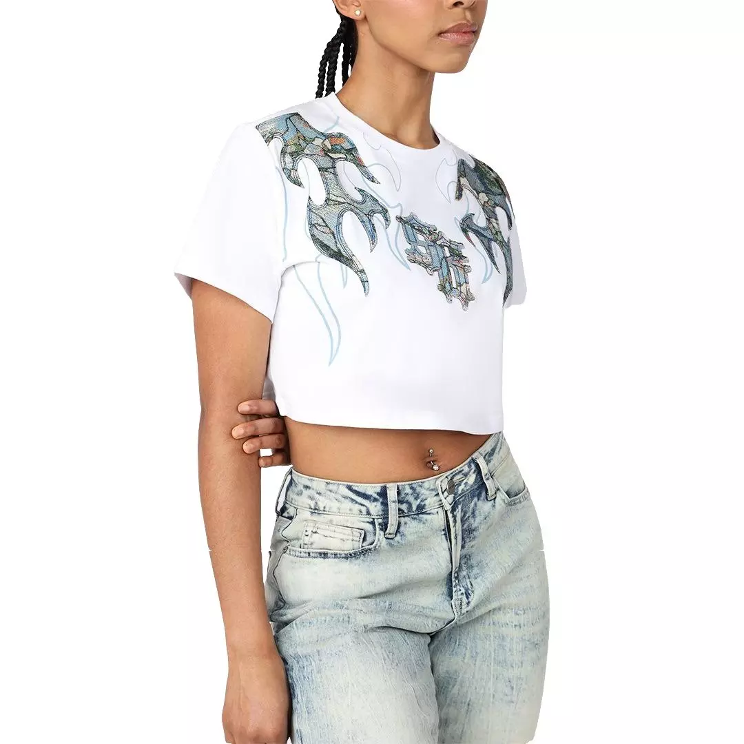 Smoke Rise Women's Crop Tapestry Tee - Off White - OFF-WHITE