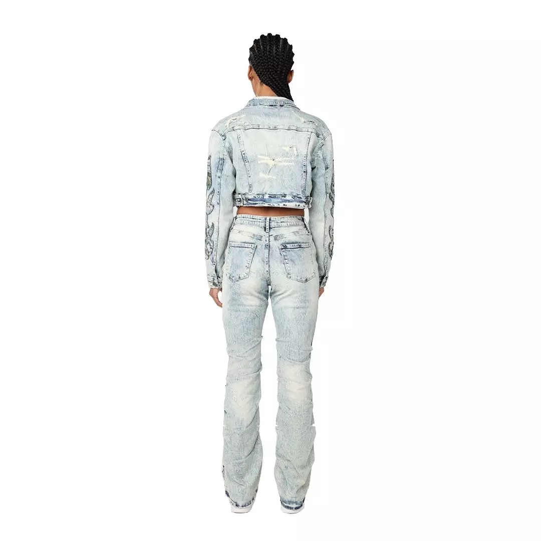 Smoke Rise Women's Straight Fit Tapestry Denim Jeans - Blue - BLUE