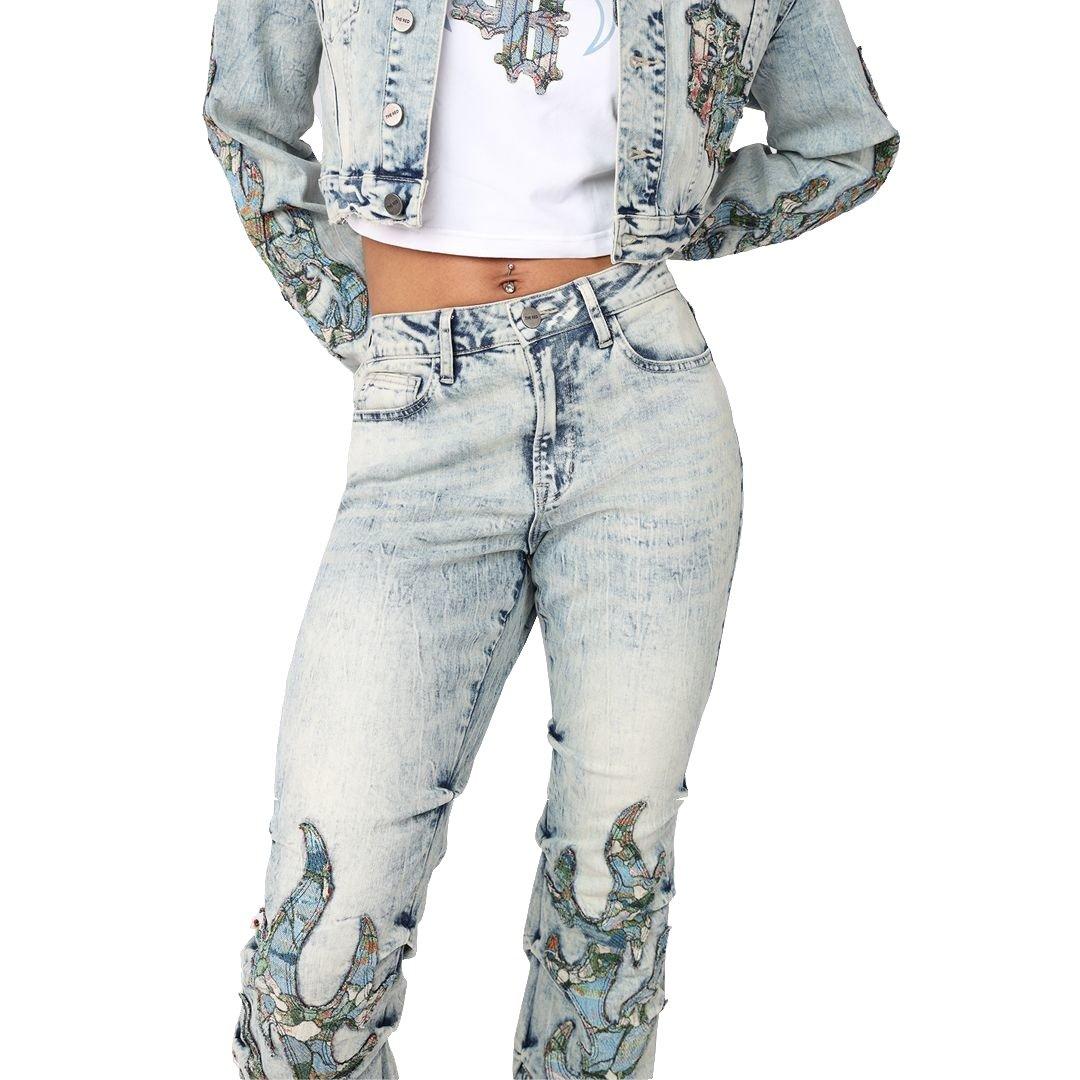 Smoke Rise Women's Straight Fit Tapestry Denim Jeans - Blue - BLUE Thumbnail View 3