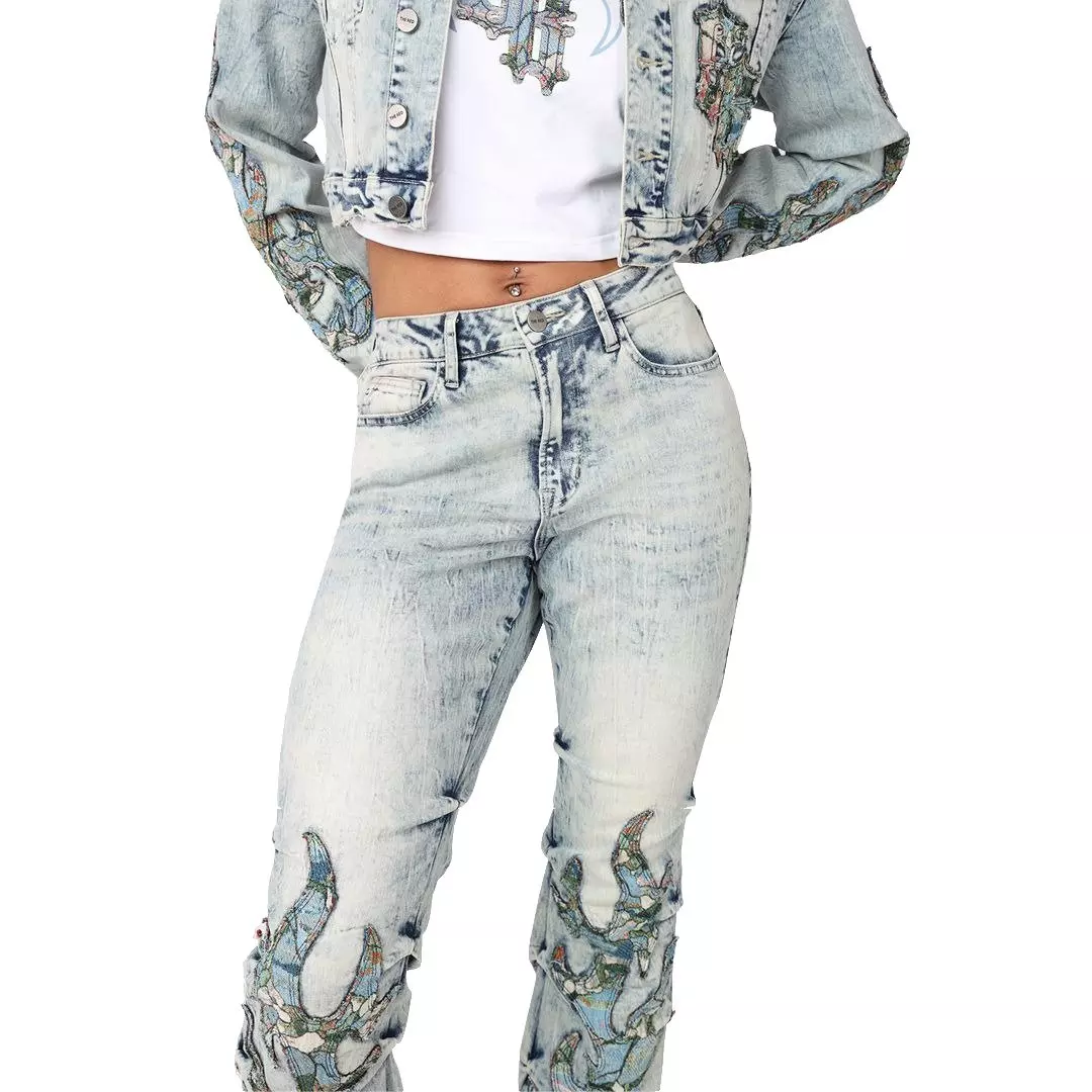 Smoke Rise Women's Straight Fit Tapestry Denim Jeans - Blue - BLUE