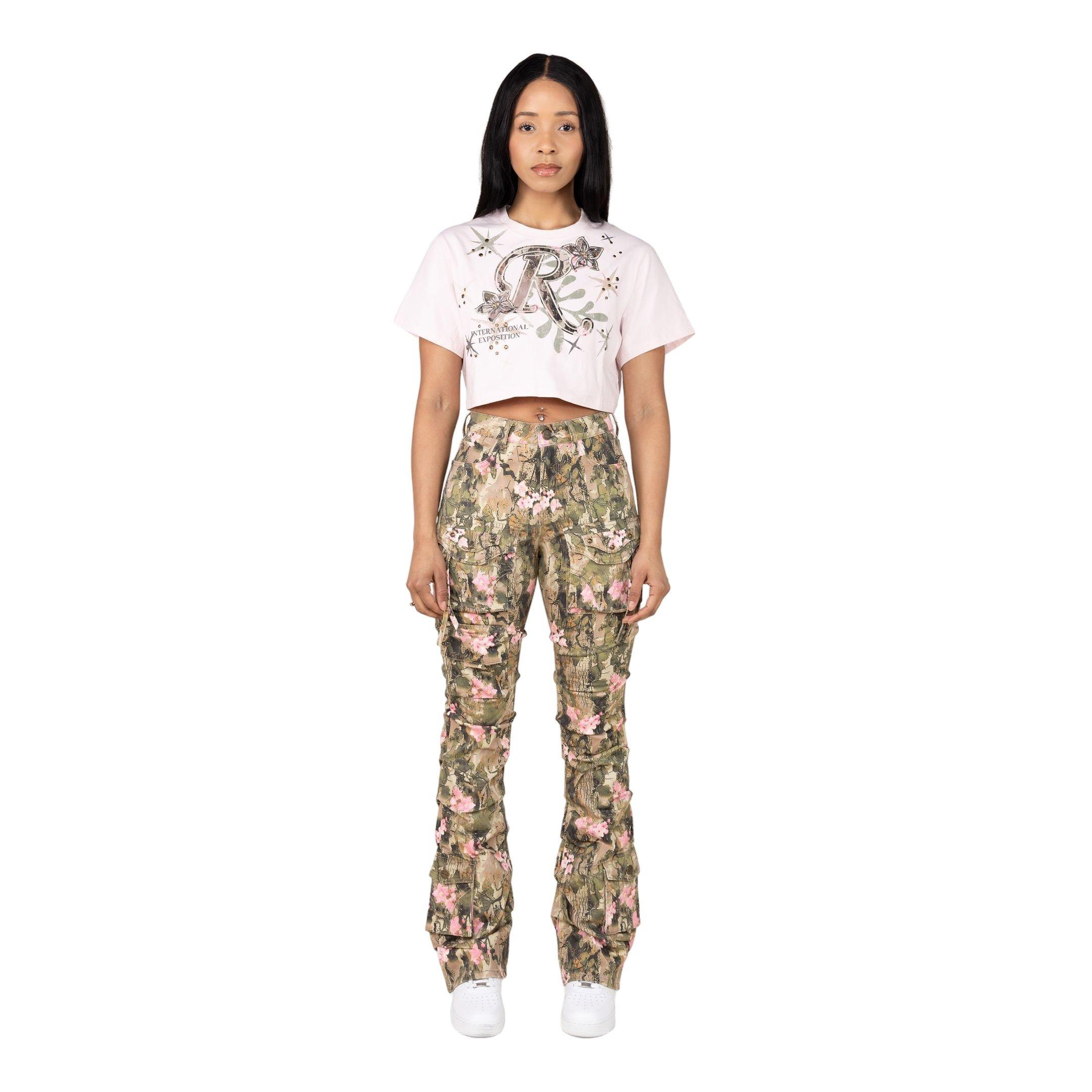 Smoke Rise Women's Blossom Camo Cropped Tee - Pink - PINK Thumbnail View 3