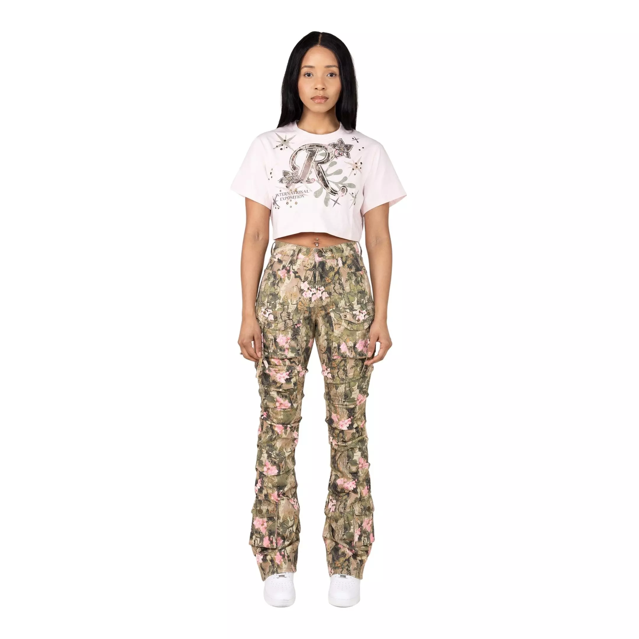 Smoke Rise Women's Blossom Camo Cropped Tee - Pink - PINK
