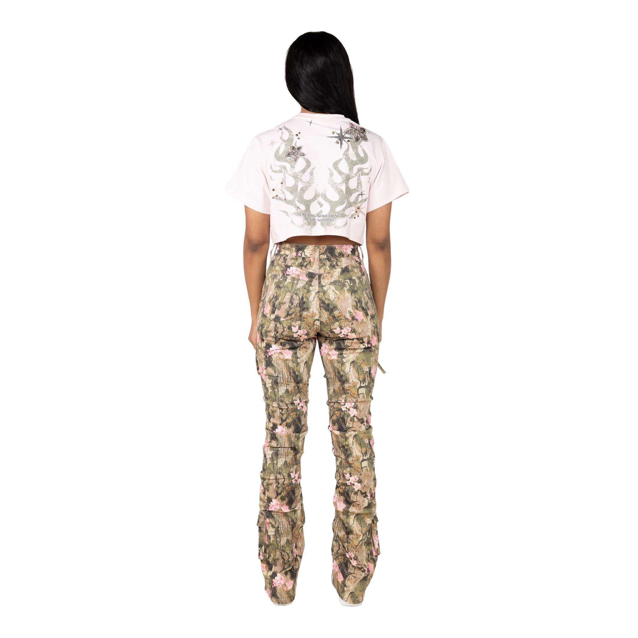 Smoke Rise Women's Blossom Camo Cropped Tee - Pink - PINK Thumbnail View 5