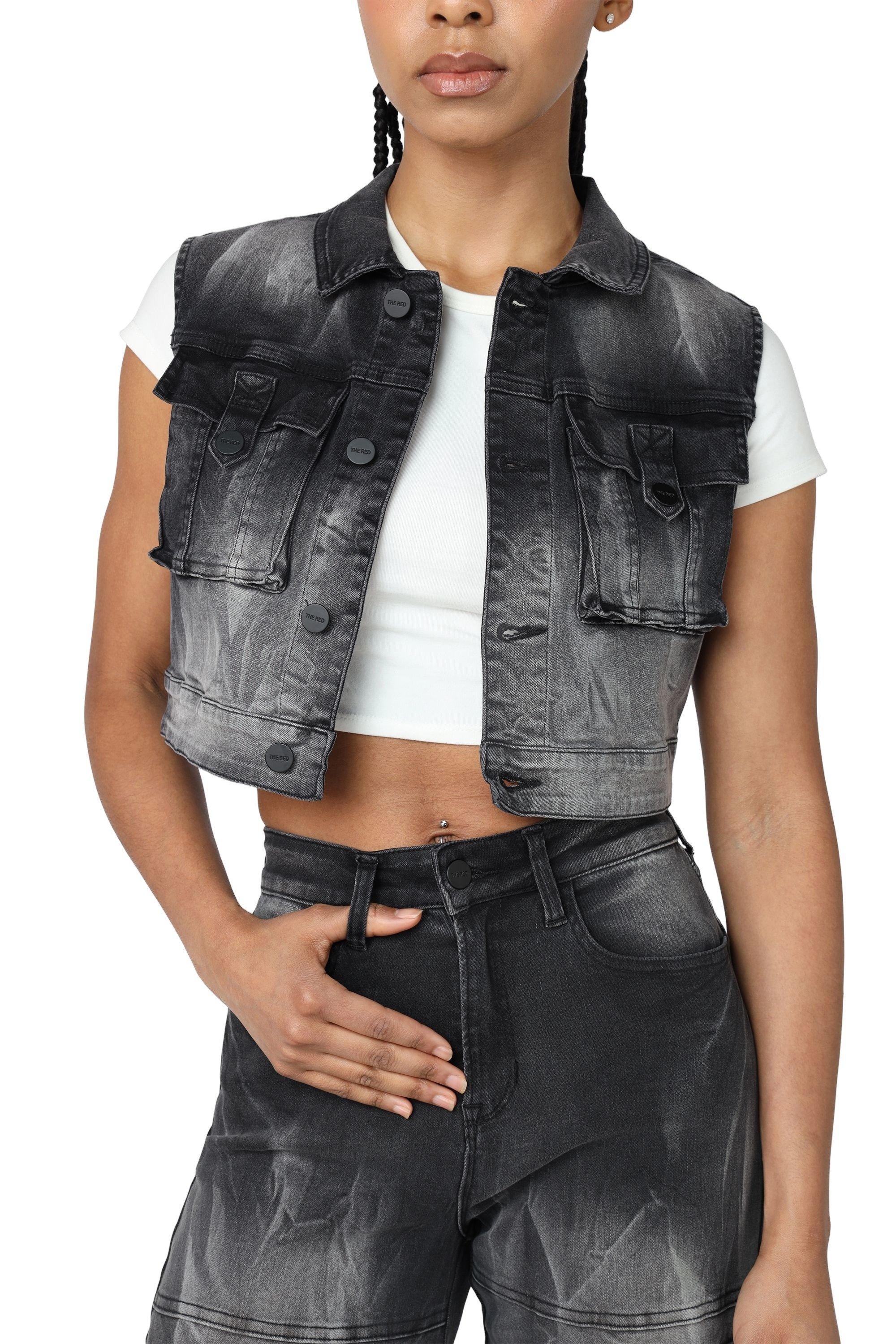 Smoke Rise Women's Denim Trucker Vest - Black - BLACK Thumbnail View 1