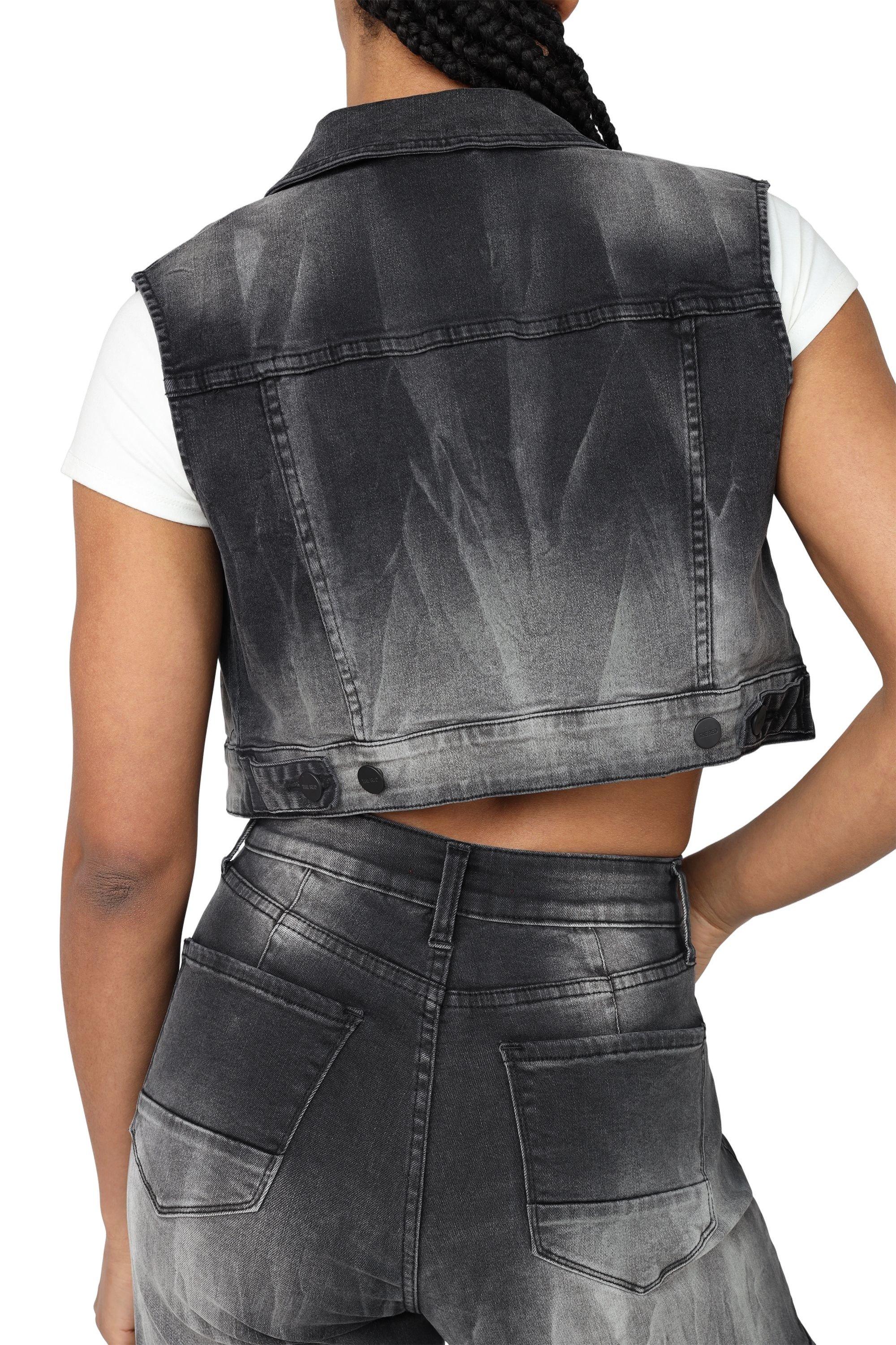 Smoke Rise Women's Denim Trucker Vest - Black - BLACK Thumbnail View 2