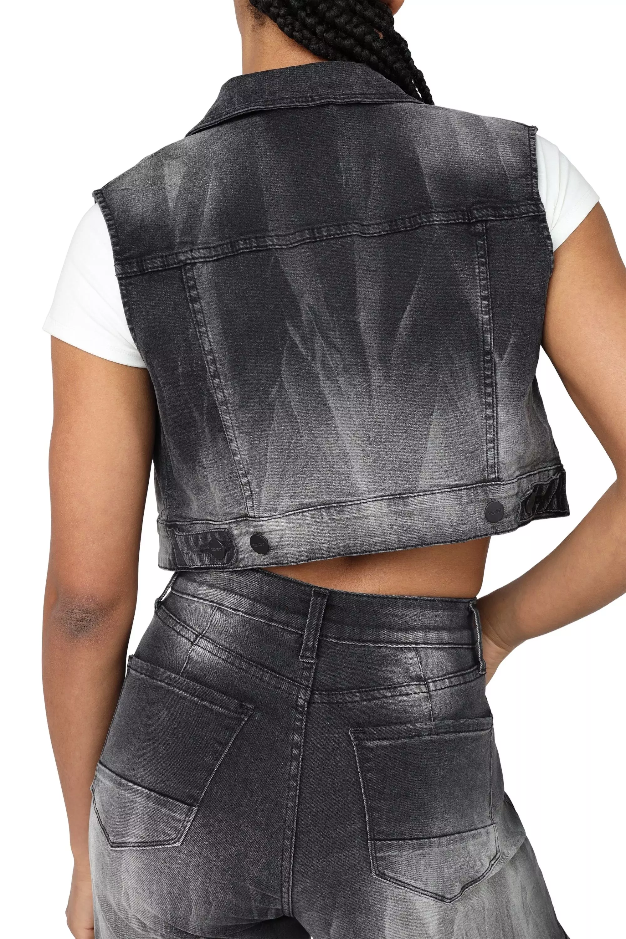 Smoke Rise Women's Denim Trucker Vest - Black - BLACK