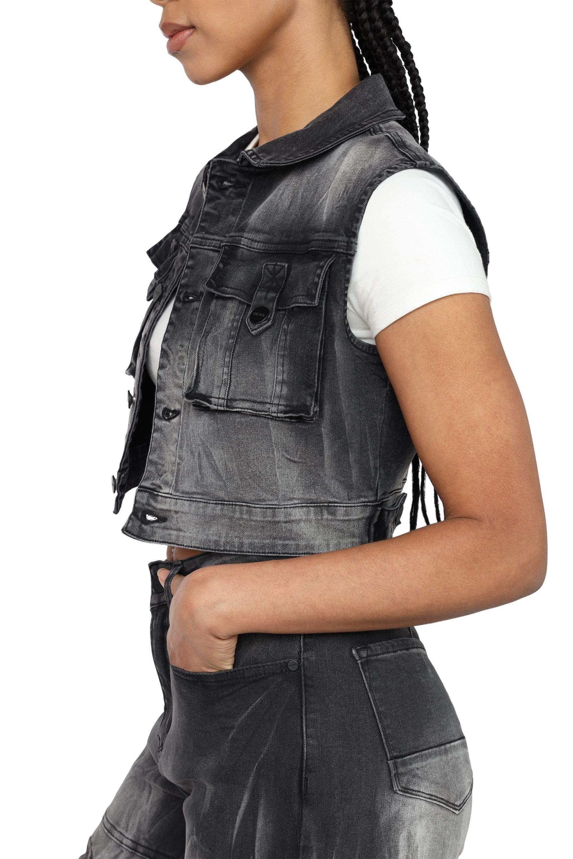Smoke Rise Women's Denim Trucker Vest - Black - BLACK Thumbnail View 3