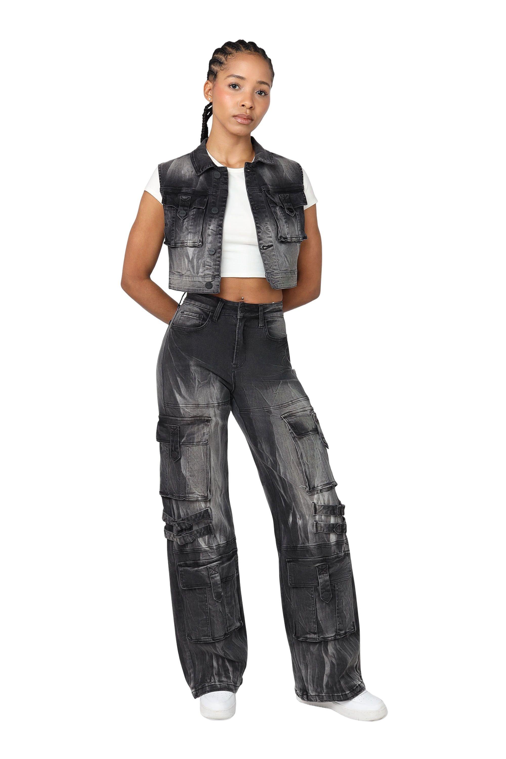 Smoke Rise Women's Denim Trucker Vest - Black - BLACK Thumbnail View 4
