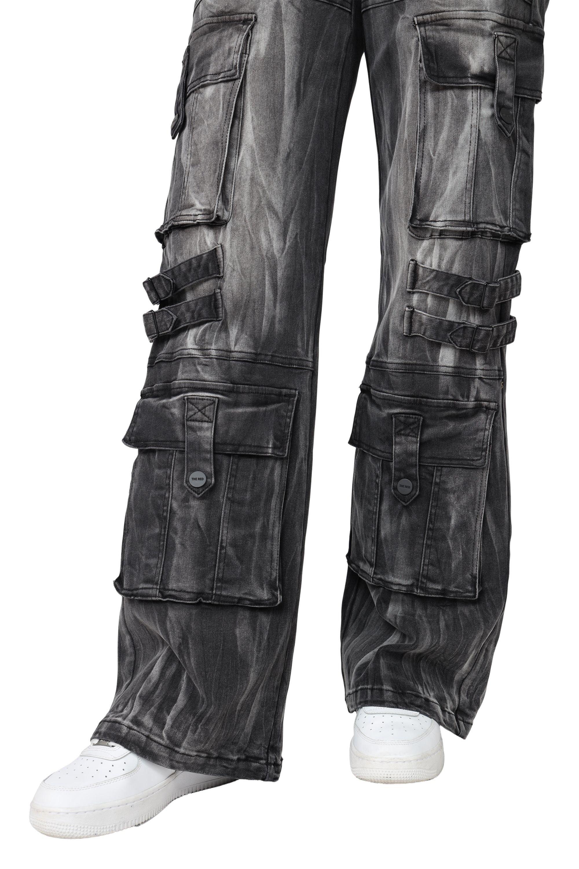 Smoke Rise Women's Wide Leg Cargo Denim Pants - Black - BLACK Thumbnail View 7