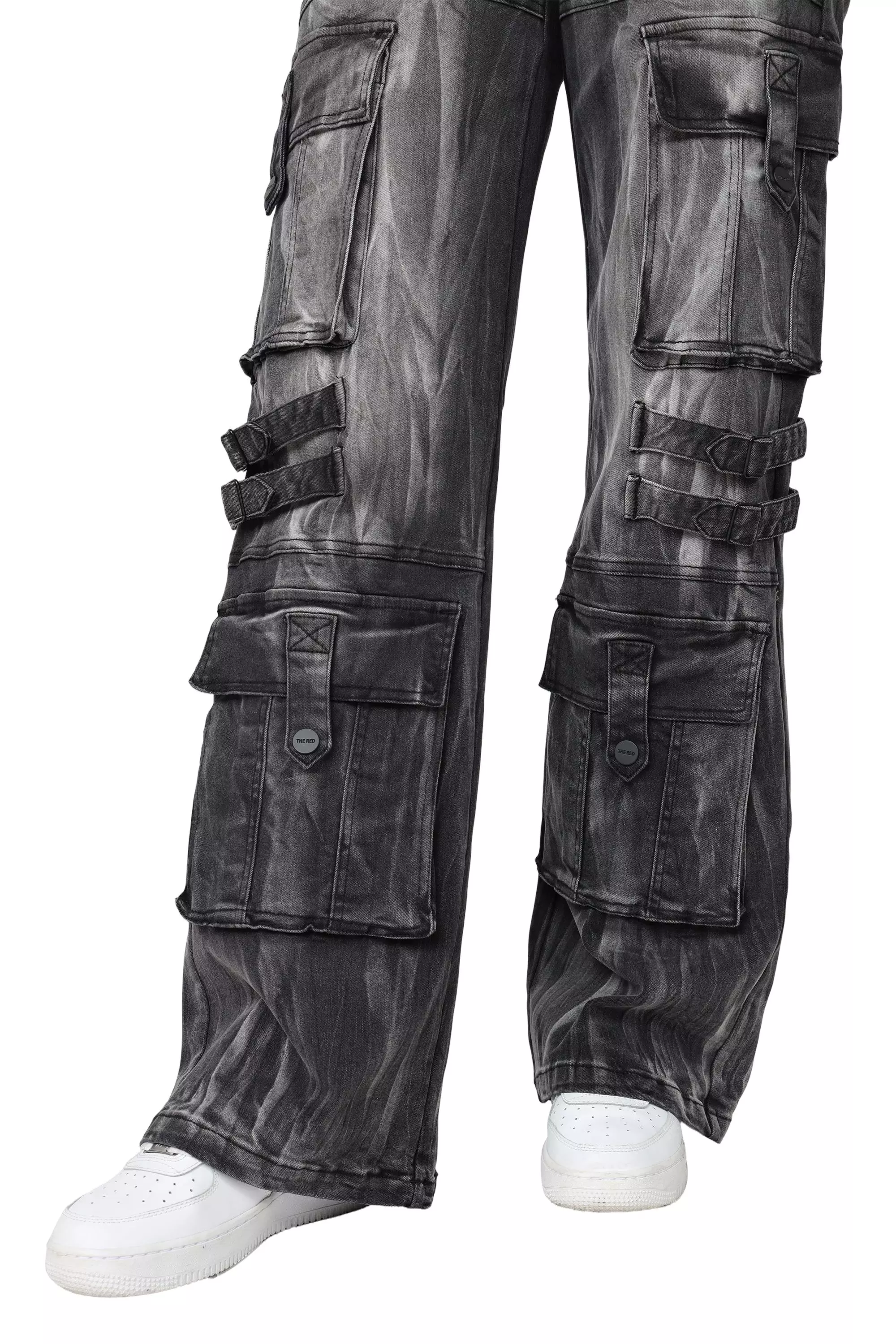 Smoke Rise Women's Wide Leg Cargo Denim Pants - Black - BLACK