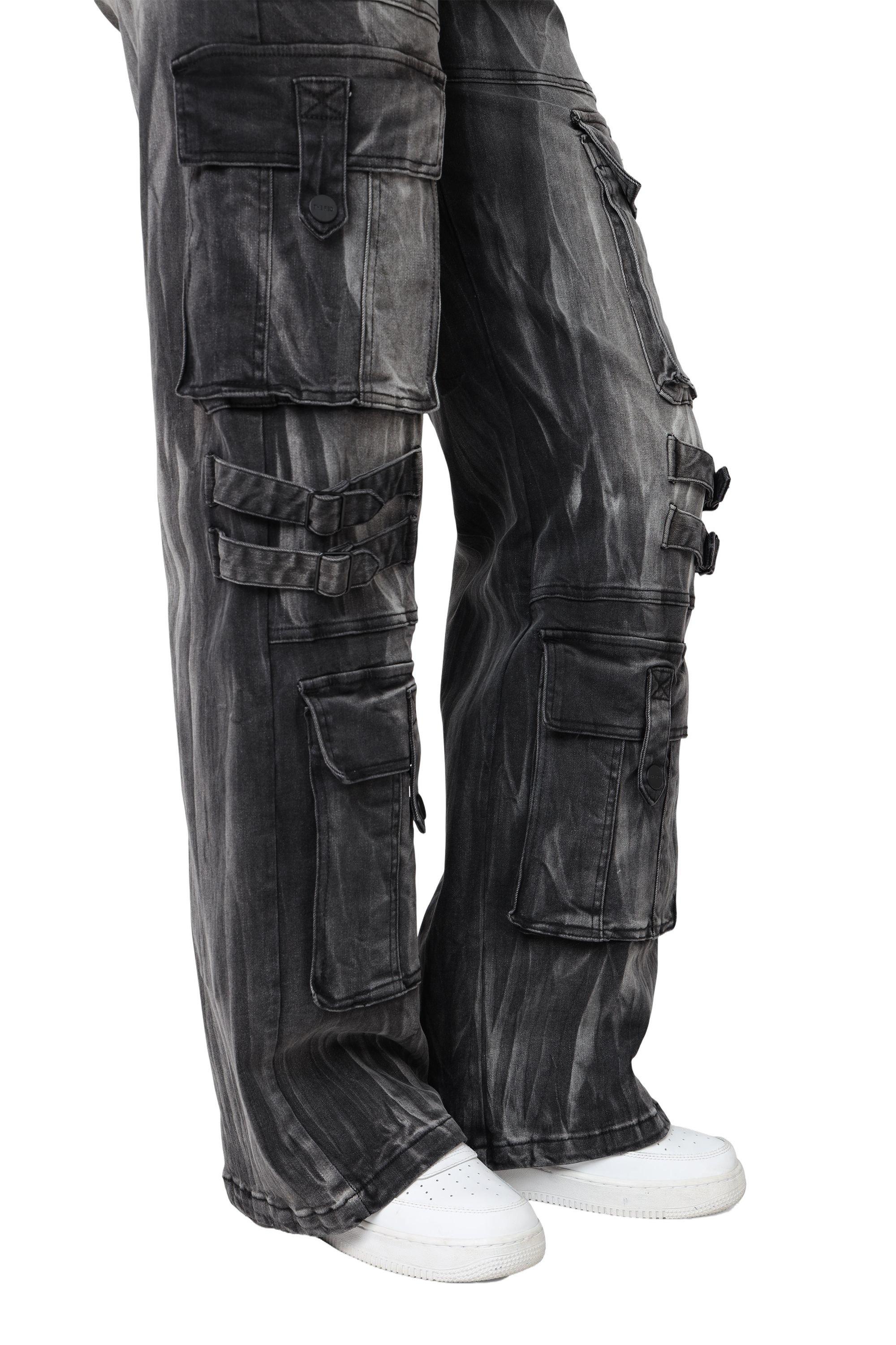 Smoke Rise Women's Wide Leg Cargo Denim Pants - Black - BLACK Thumbnail View 8