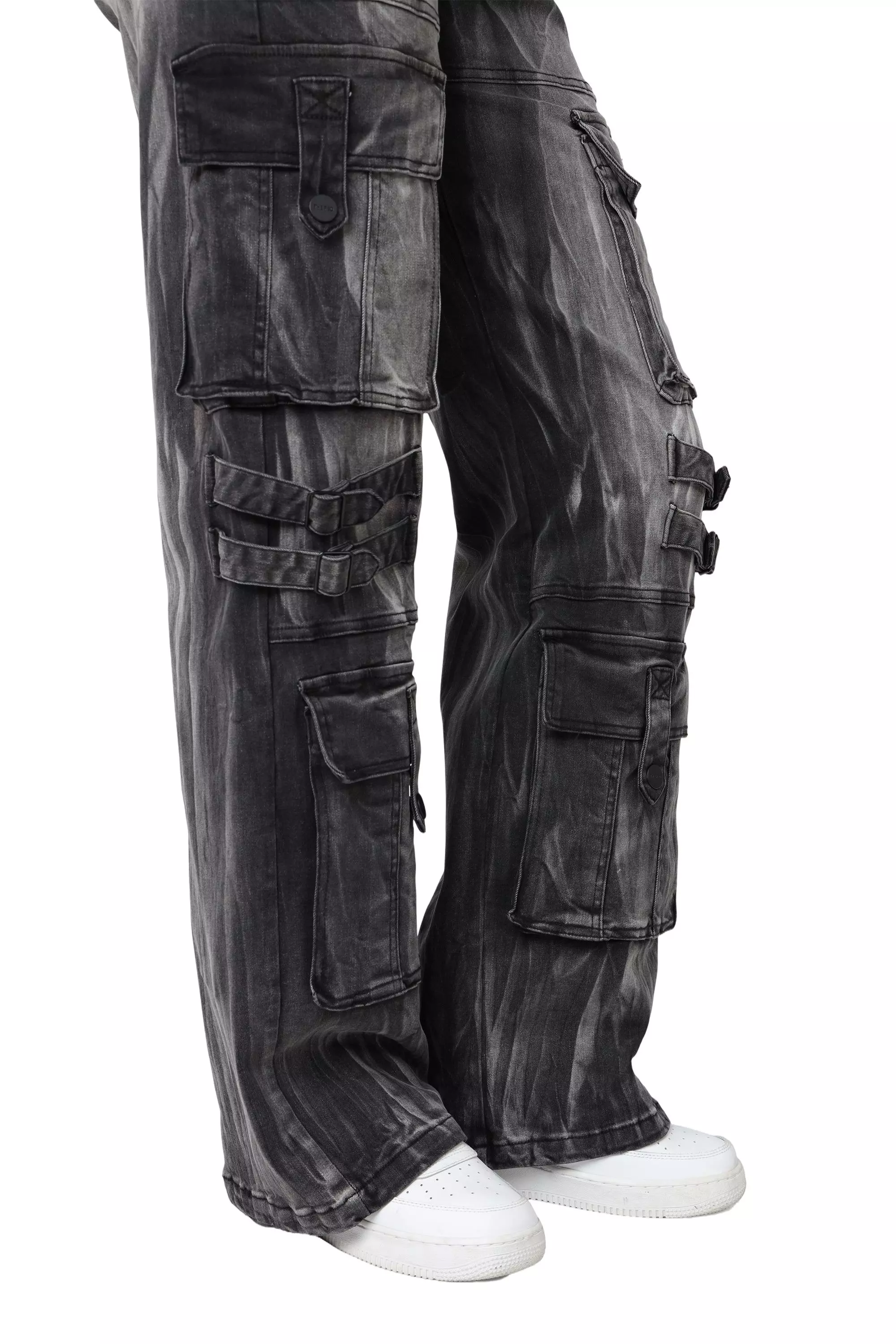 Smoke Rise Women's Wide Leg Cargo Denim Pants - Black - BLACK