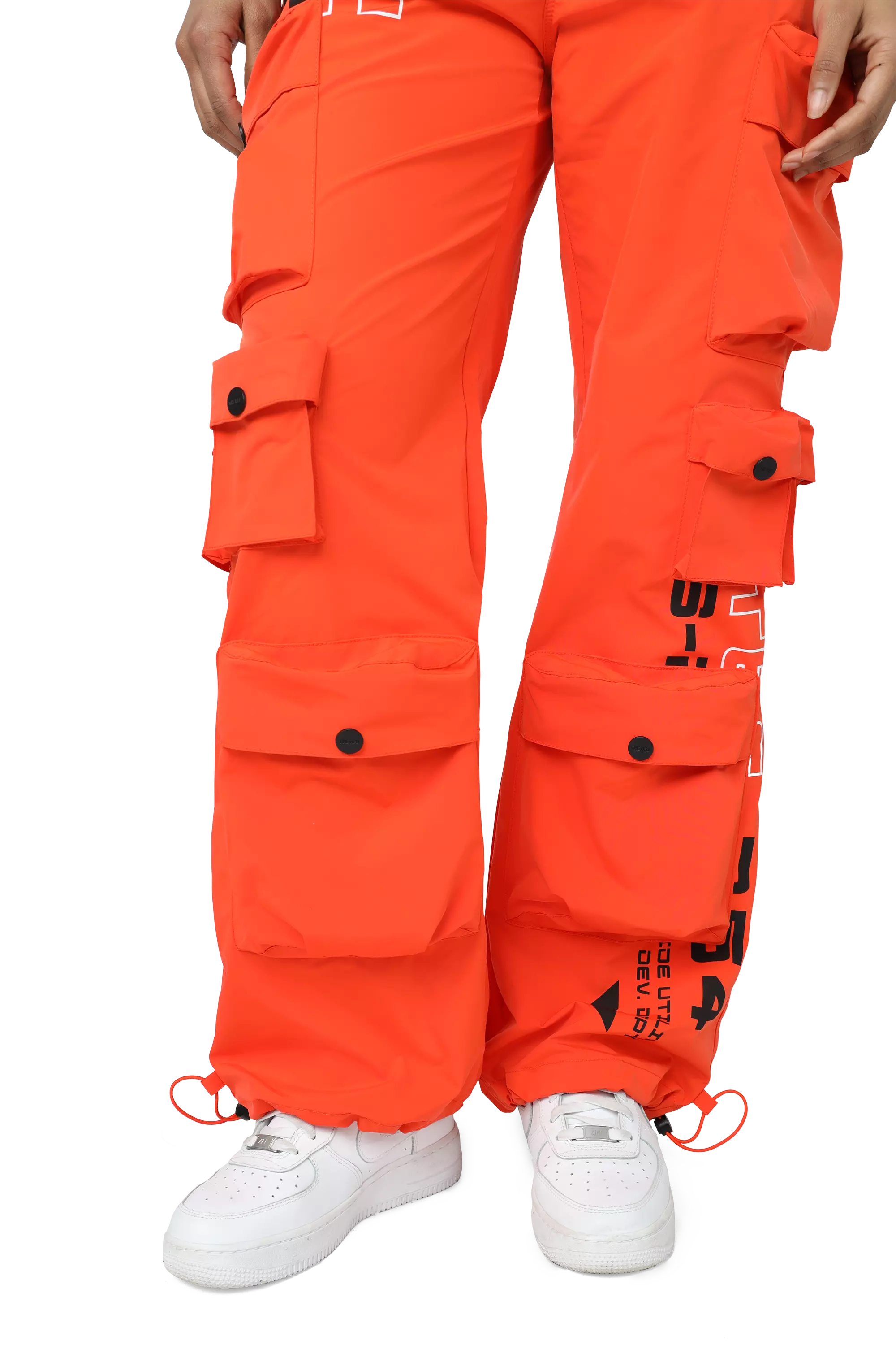 Smoke Rise Women's Wide Leg Woven Cargo Pants - ORANGE