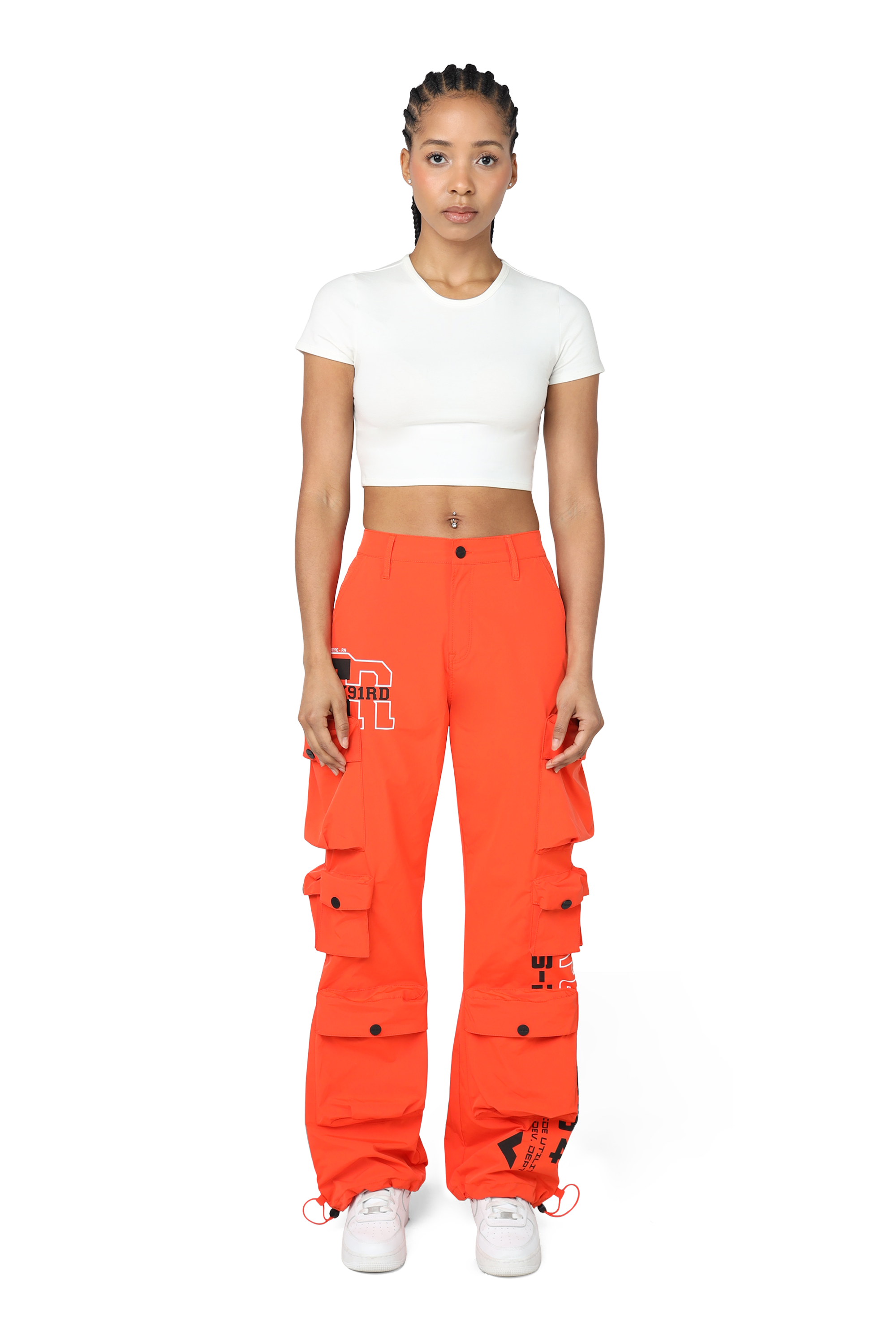 Smoke Rise Women's Wide Leg Woven Cargo Pants - ORANGE Thumbnail View 6