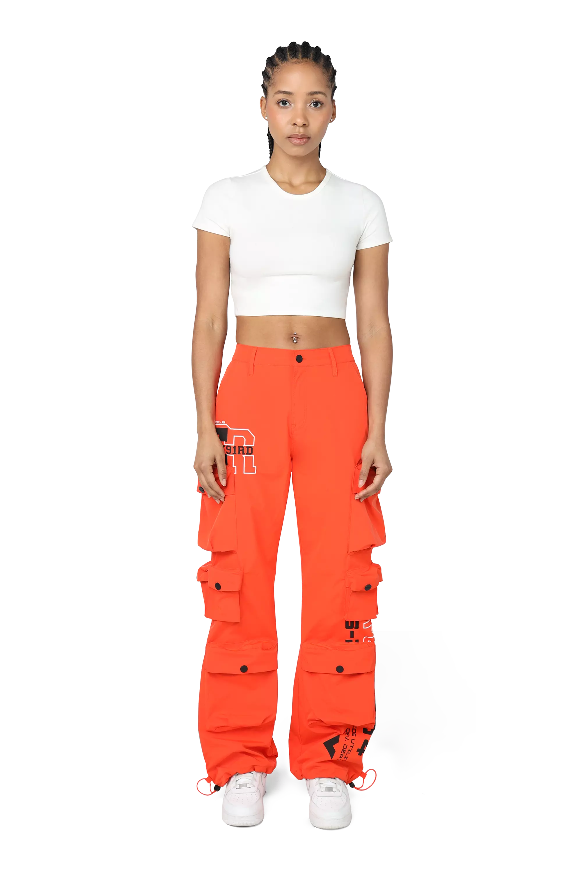 Smoke Rise Women's Wide Leg Woven Cargo Pants - ORANGE