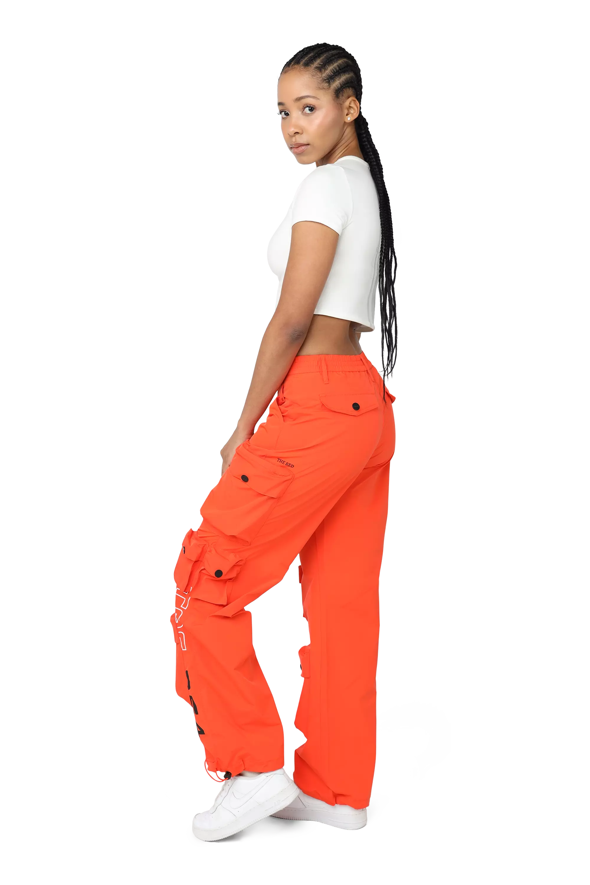 Smoke Rise Women's Wide Leg Woven Cargo Pants - ORANGE
