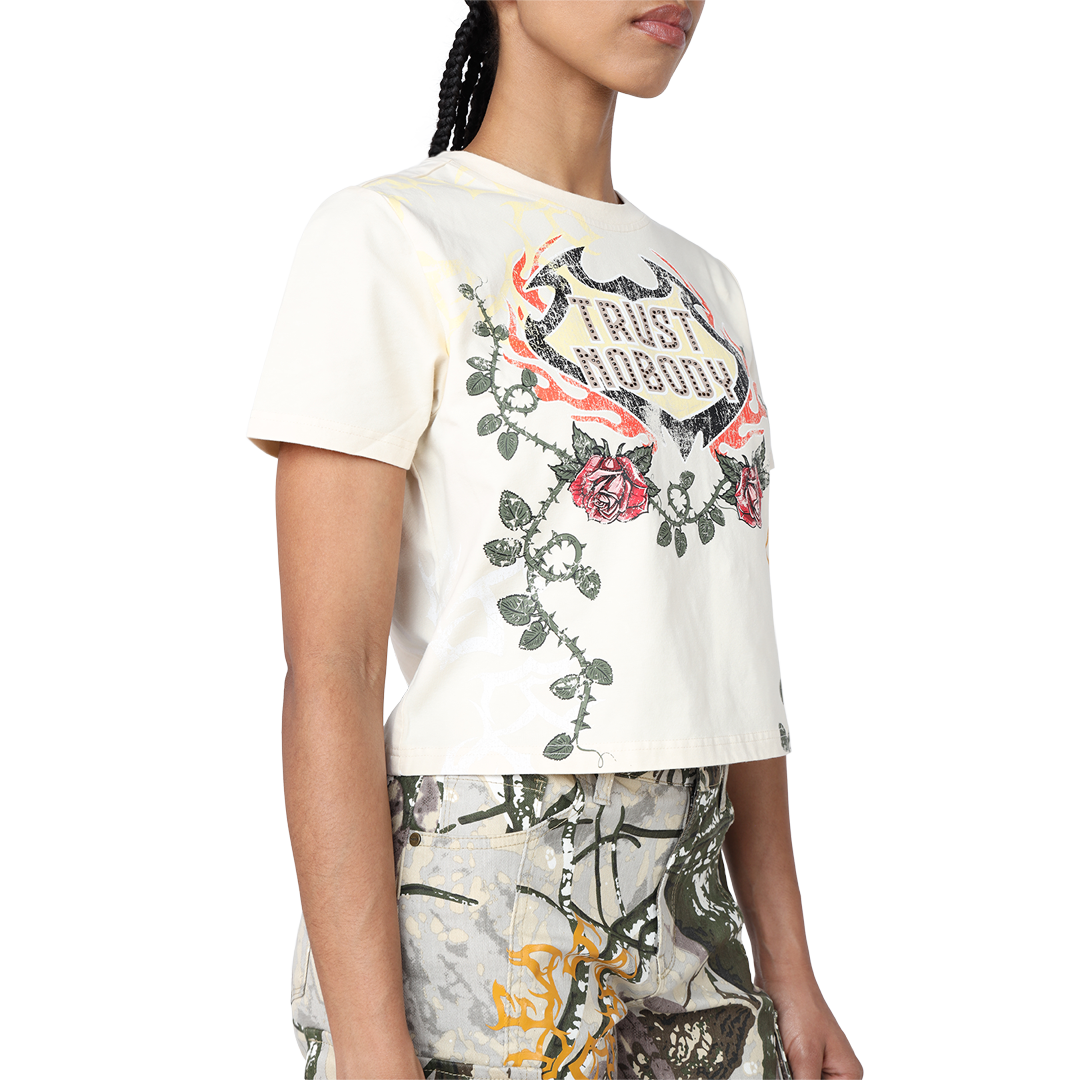 Smoke Rise Women's Roses and Flames Tee - TAN Thumbnail View 3