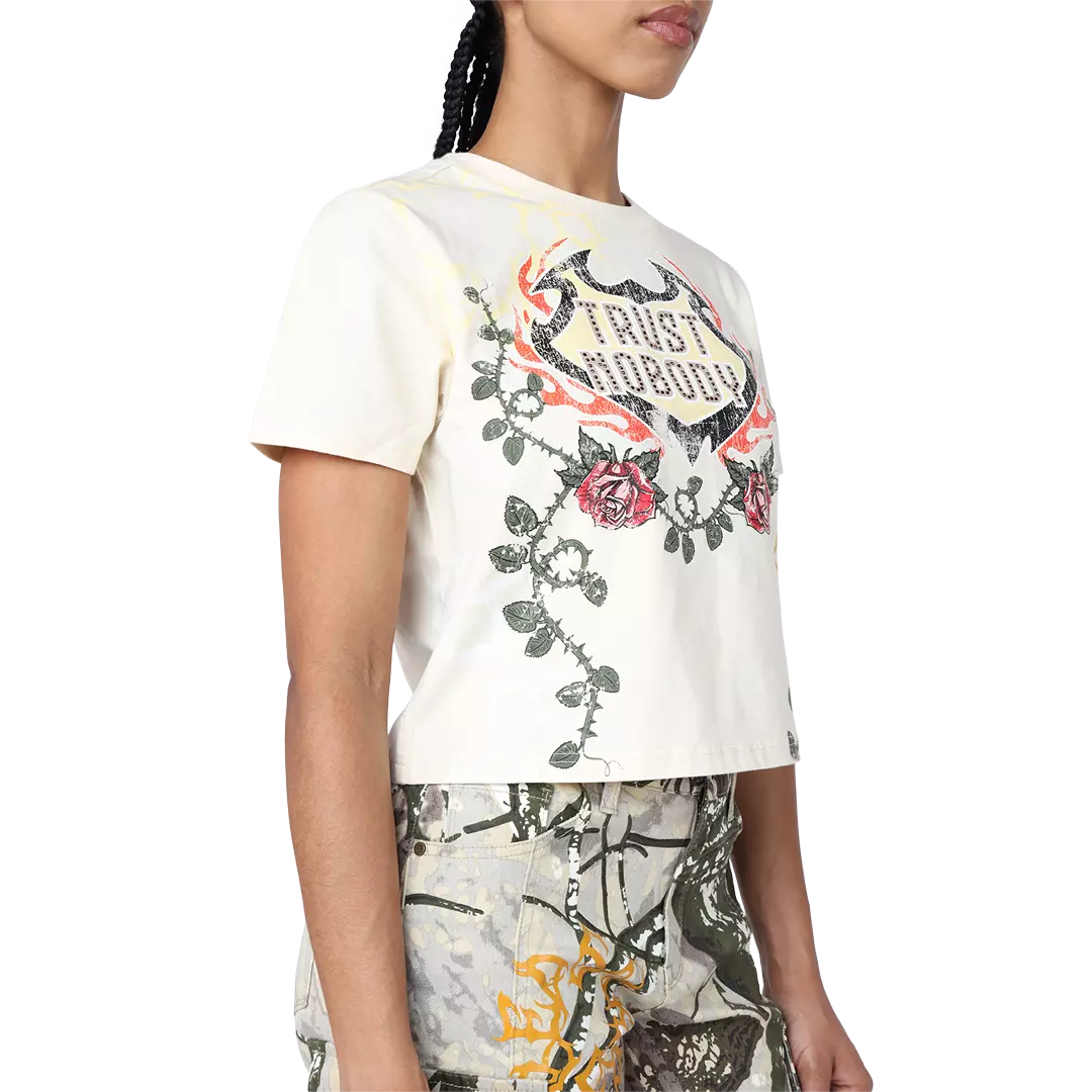 Smoke Rise Women's Roses and Flames Tee - TAN