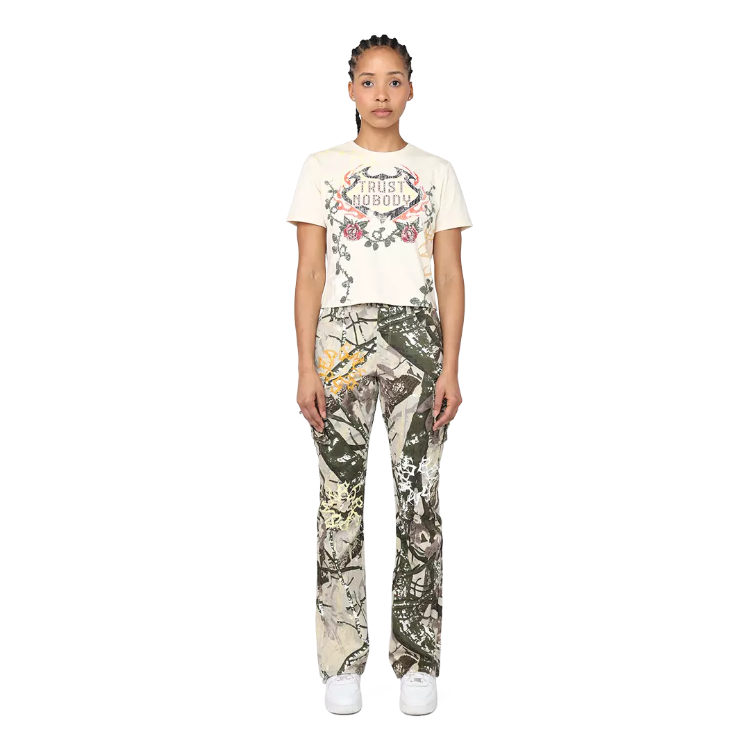 Smoke Rise Women's Roses and Flames Tee - TAN