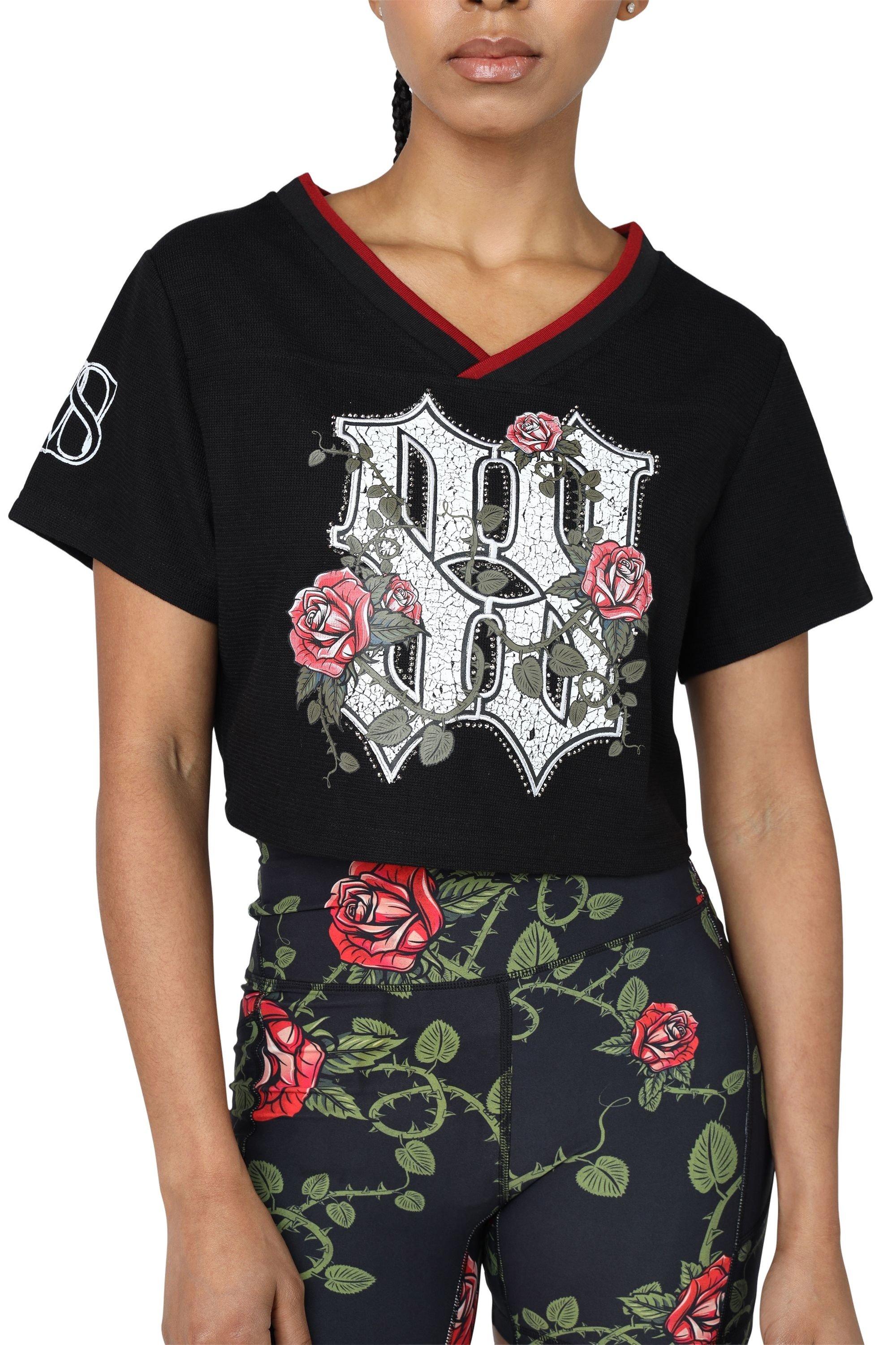 Smoke Rise Women's Roses Oversized Jersey - Black - BLACK Thumbnail View 1
