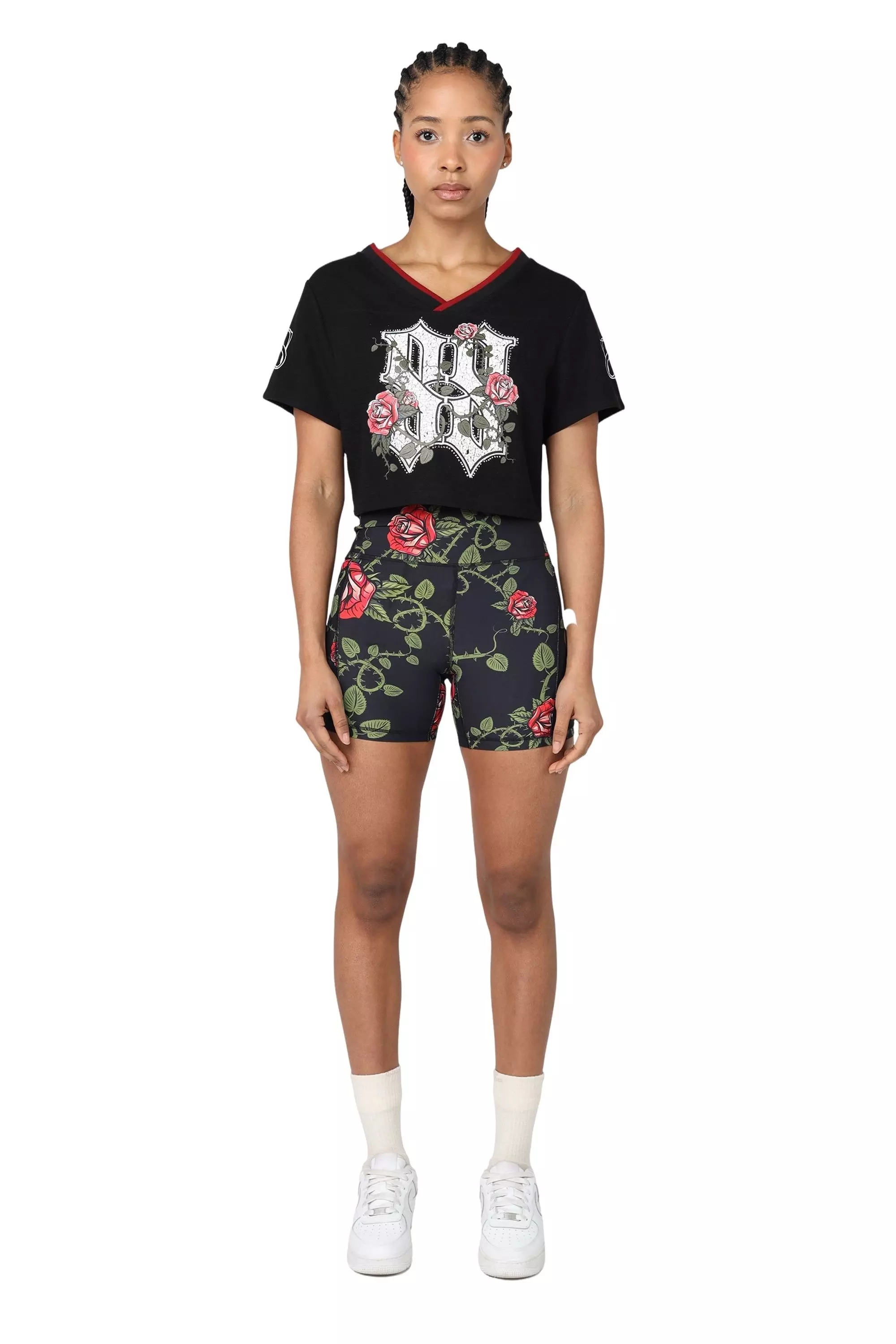 Smoke Rise Women's Roses Oversized Jersey - Black - BLACK