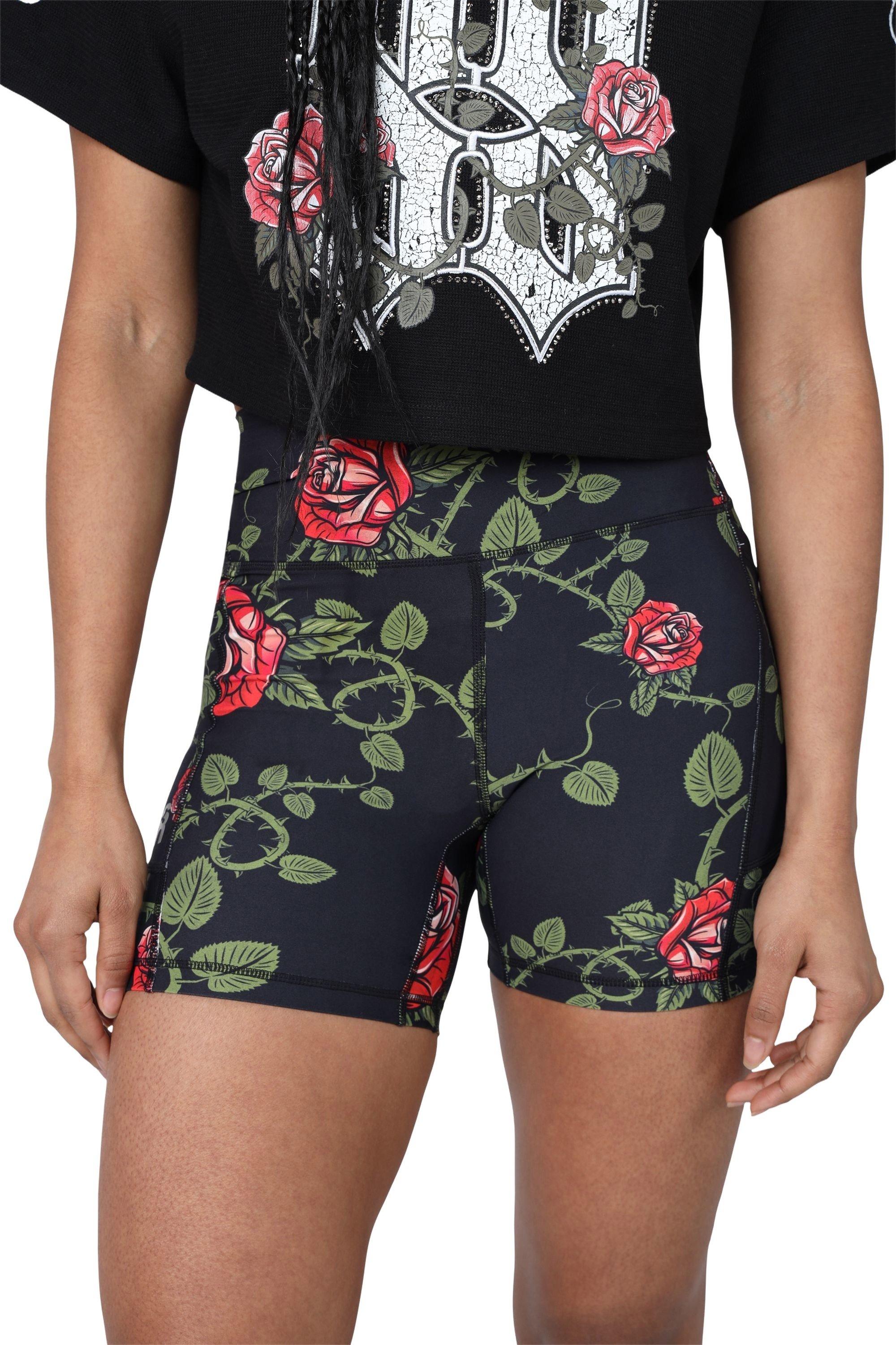 Smoke Rise Women's Roses Biker Shorts - Black - BLACK Thumbnail View 1