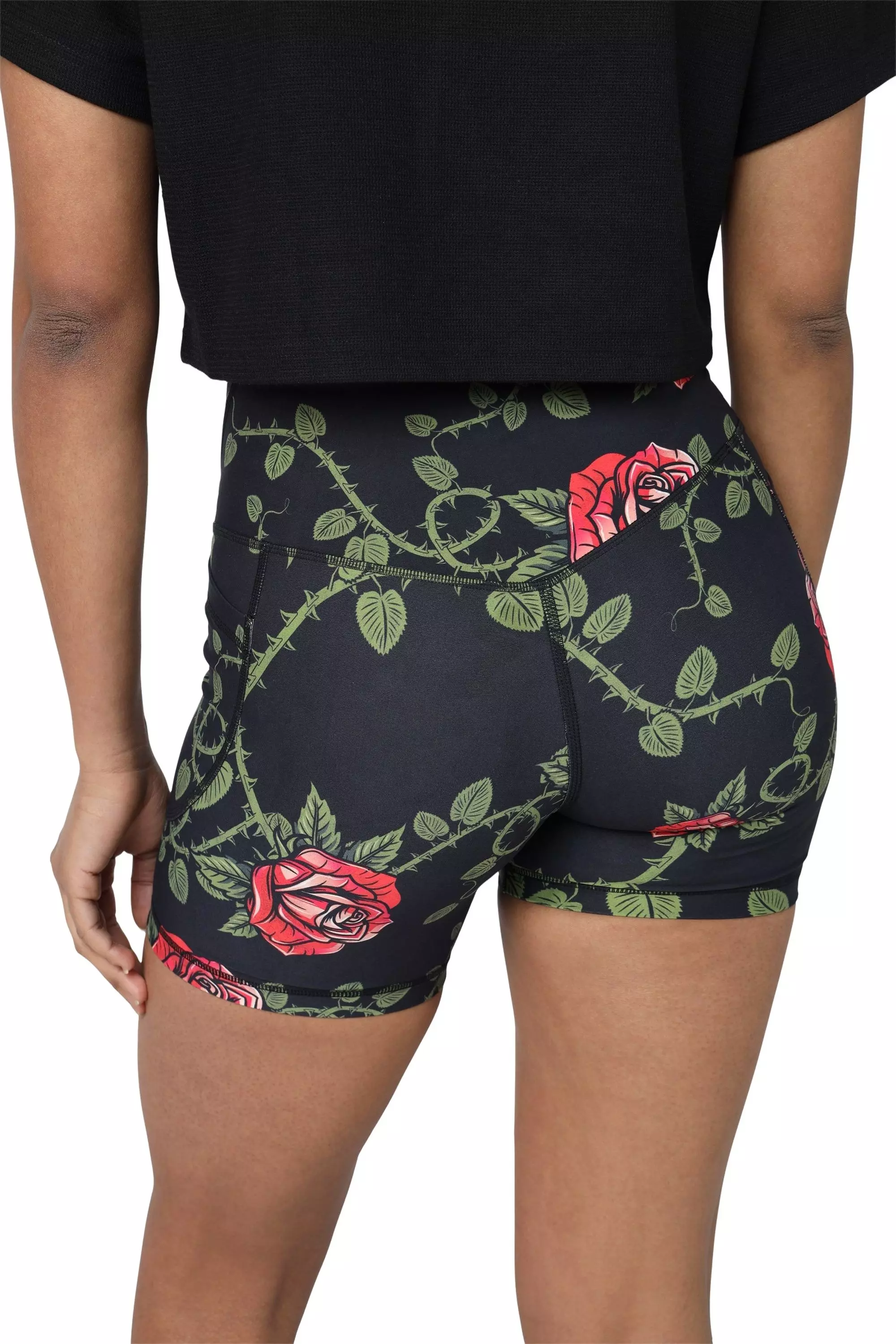 Smoke Rise Women's Roses Biker Shorts - Black - BLACK