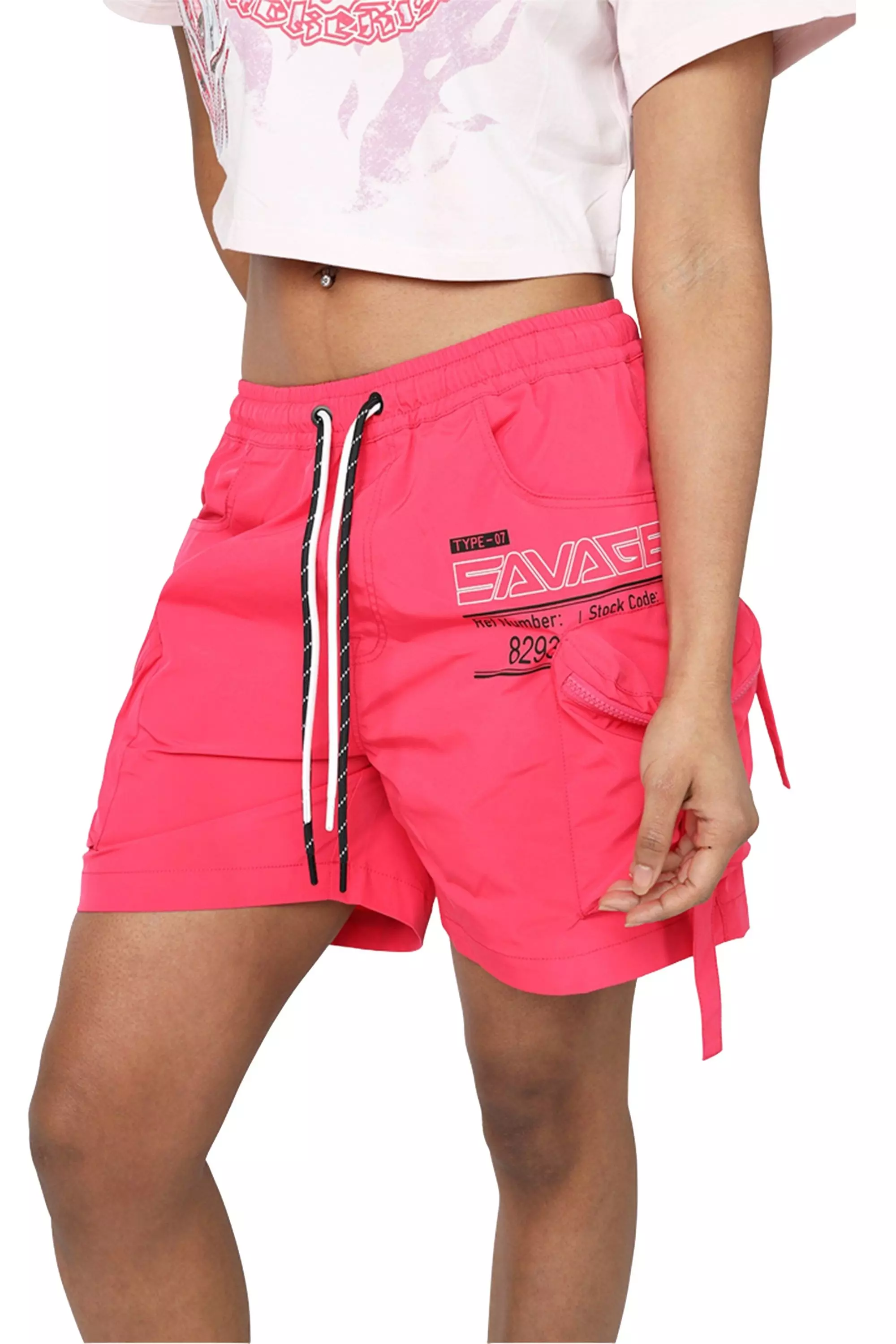 Smoke Rise Women's Woven Cargo Shorts - Raspberry - RED