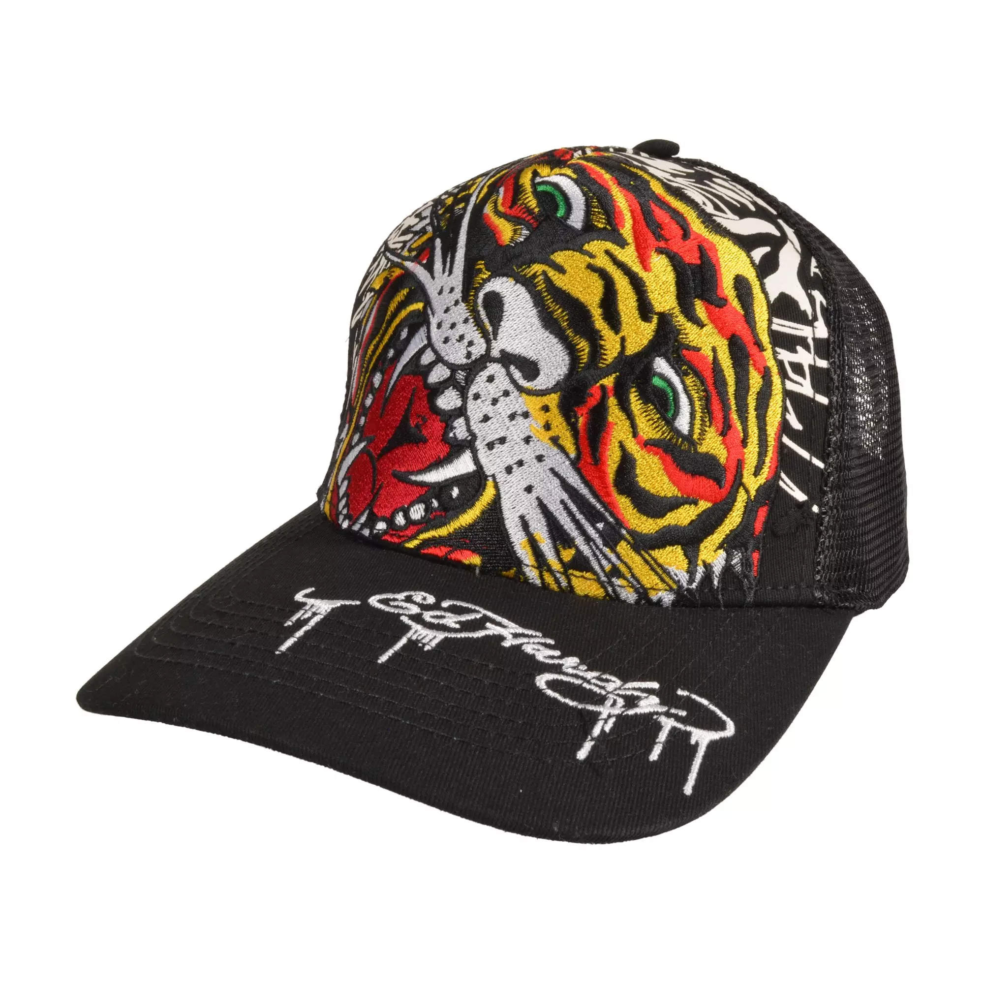 Ed Hardy Embroidered Double Tiger Head Snapback-Black - BLACK