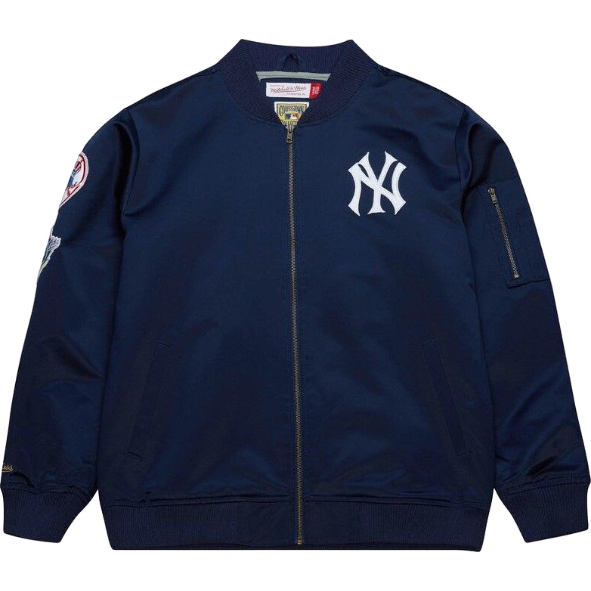 Mitchell & Ness Men's New York Yankees Lightweight Satin Bomber Vintage Logo Jacket-Navy - NAVY