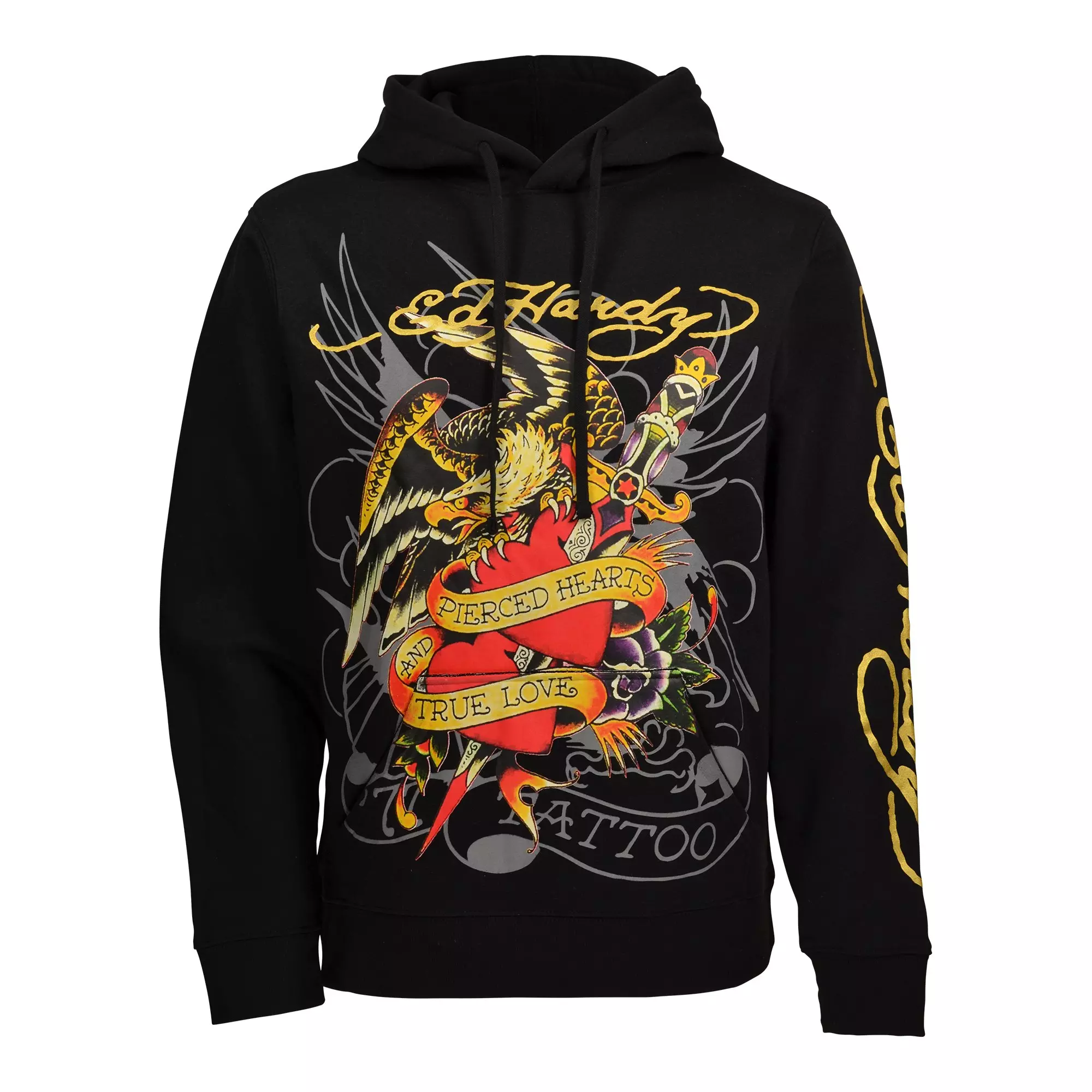 Ed Hardy Men's Pierced Eagle Hoodie - Black - BLACK
