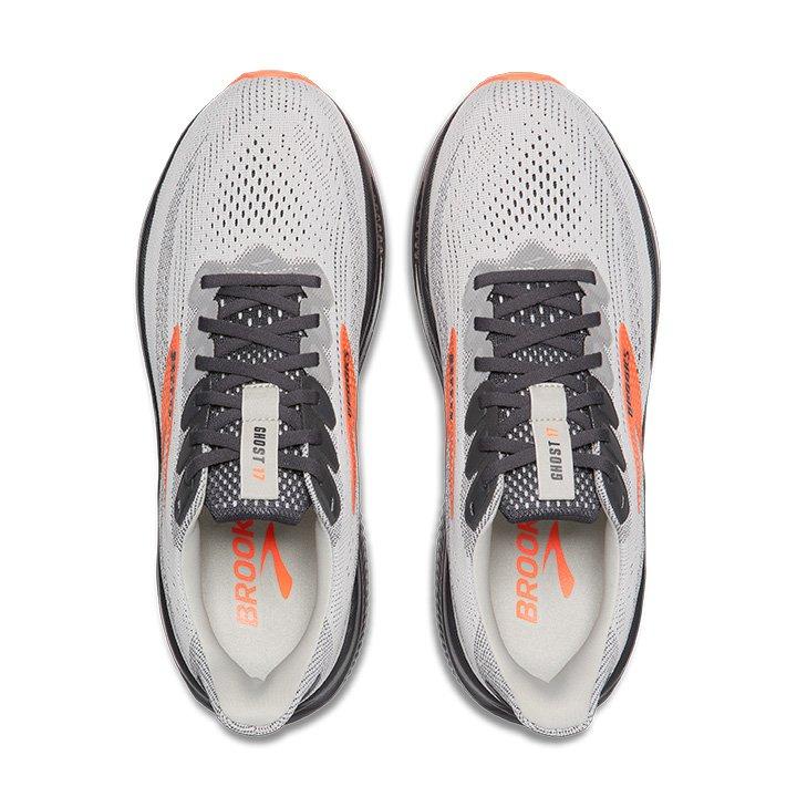 Brooks Ghost 17 "Oyster Mushroom/Orange/Ebony" Men's Running Shoe - GREY/ORANGE Thumbnail View 5