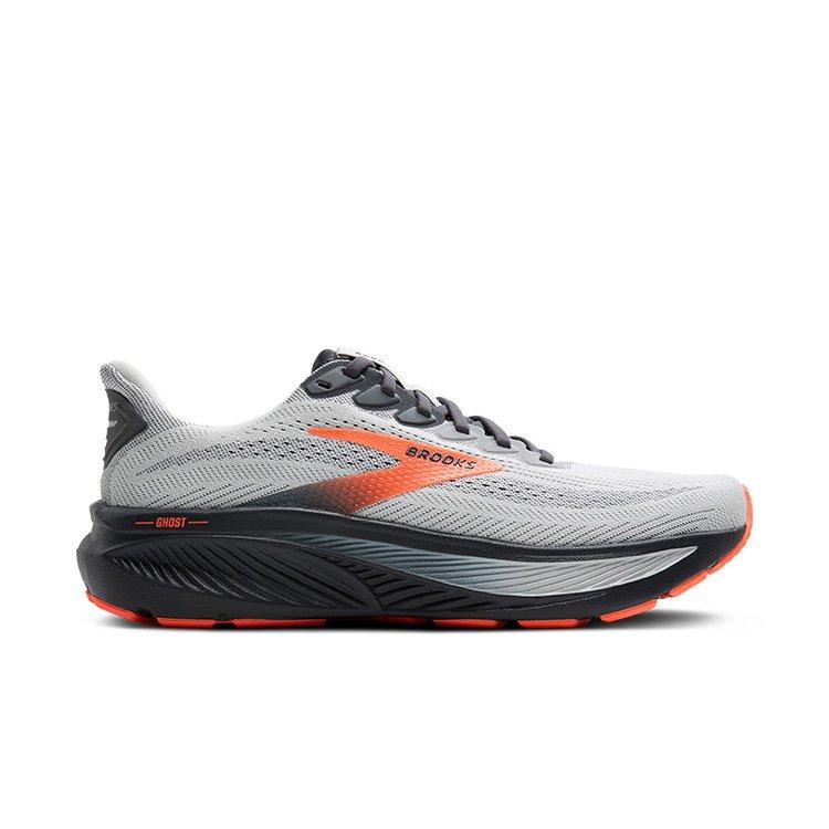 Brooks Ghost 17 "Oyster Mushroom/Orange/Ebony" Men's Running Shoe - GREY/ORANGE Thumbnail View 1