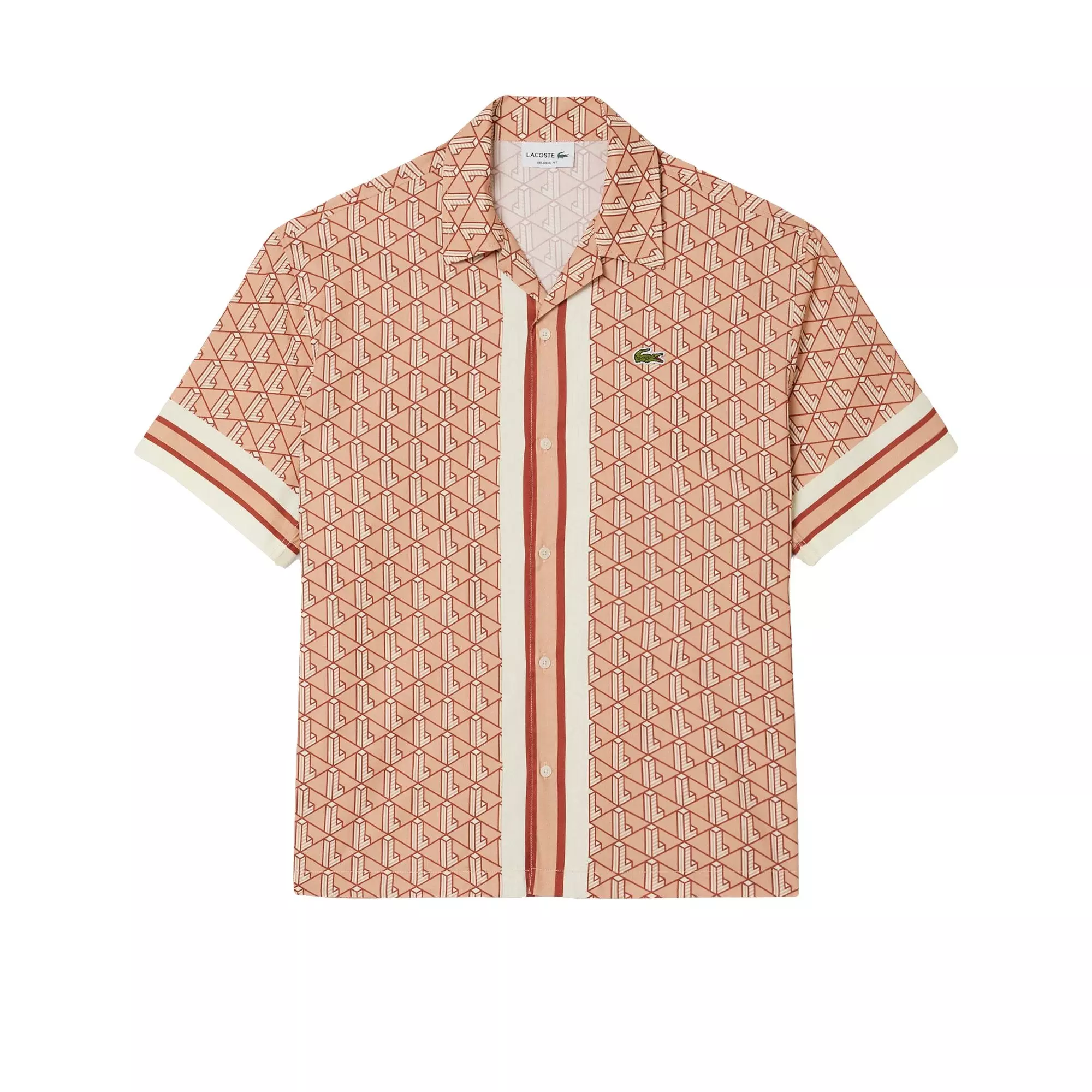 Lacoste Men's Monogram Camp Shirt - Latte - BROWN