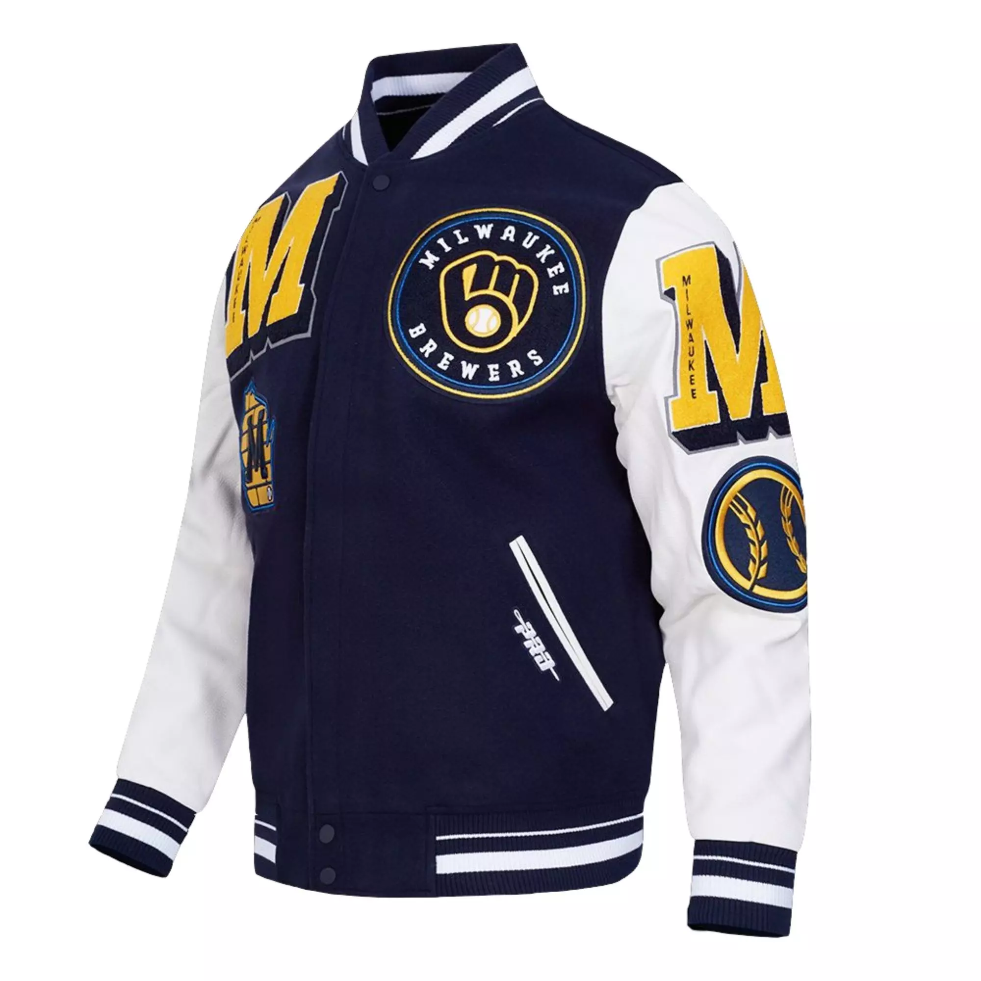 Pro Standard Men's Milwaukee Brewers Mash Up Ribbed Wool Varsity Jacket-Navy/White - NAVY/WHITE