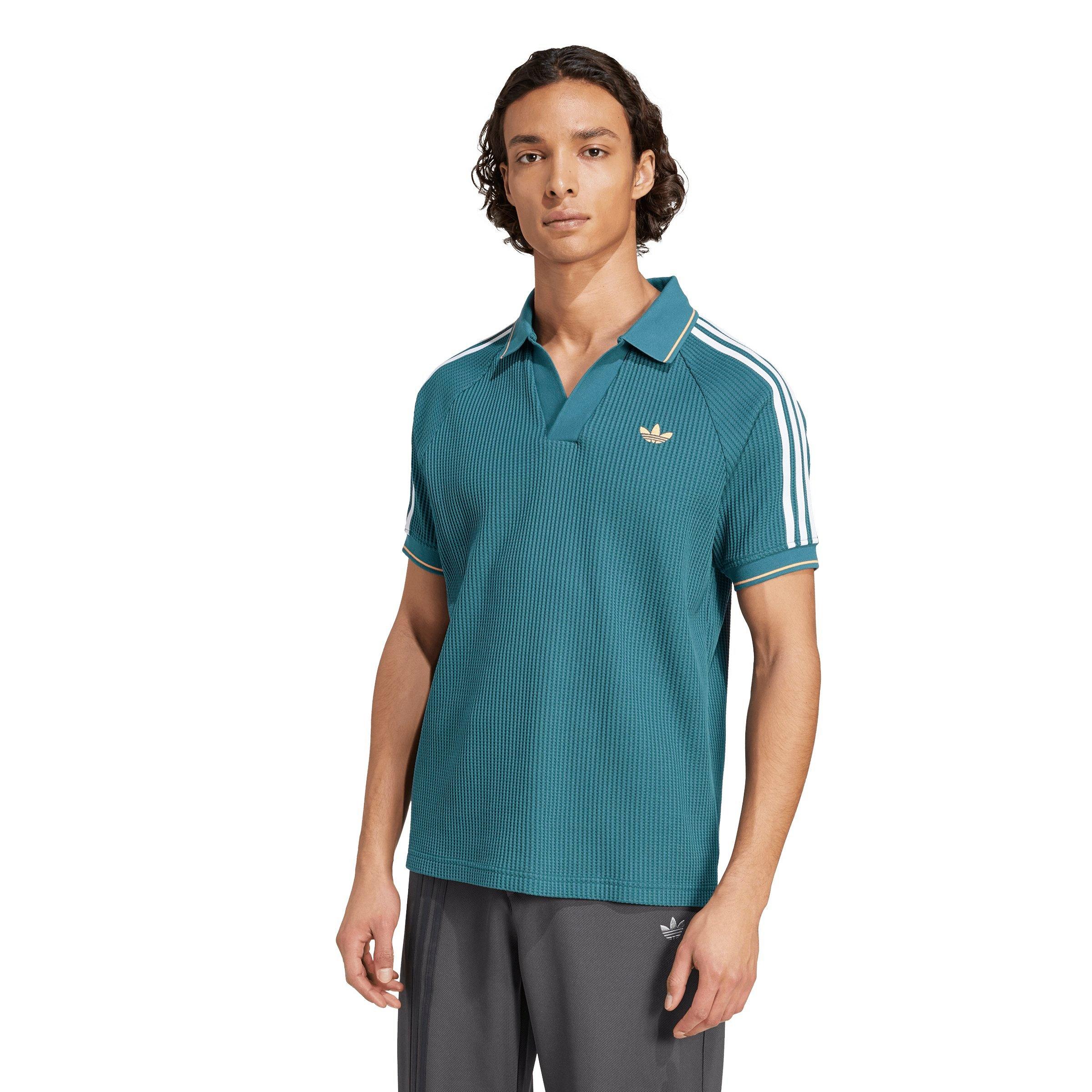 adidas Originals Men's Waffle Knit Polo Shirt - TEAL Thumbnail View 1