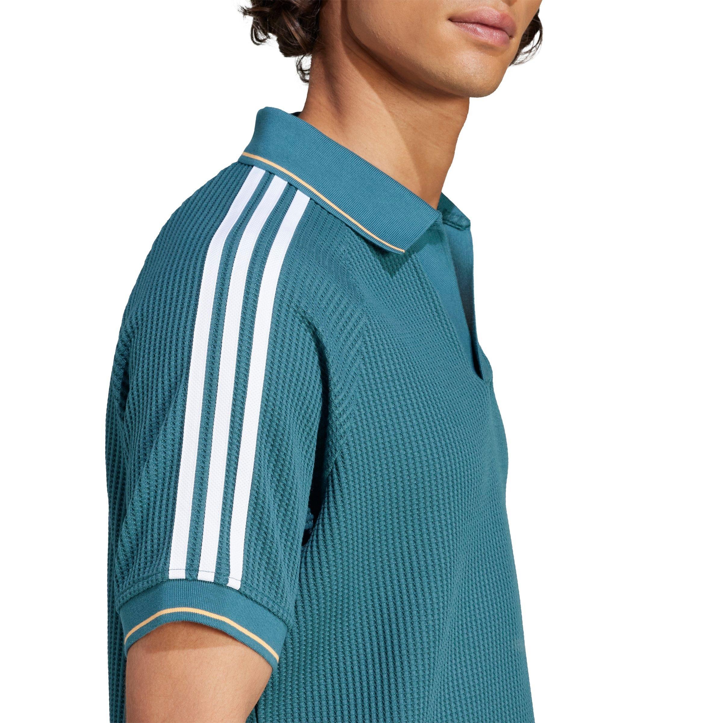 adidas Originals Men's Waffle Knit Polo Shirt - TEAL Thumbnail View 4