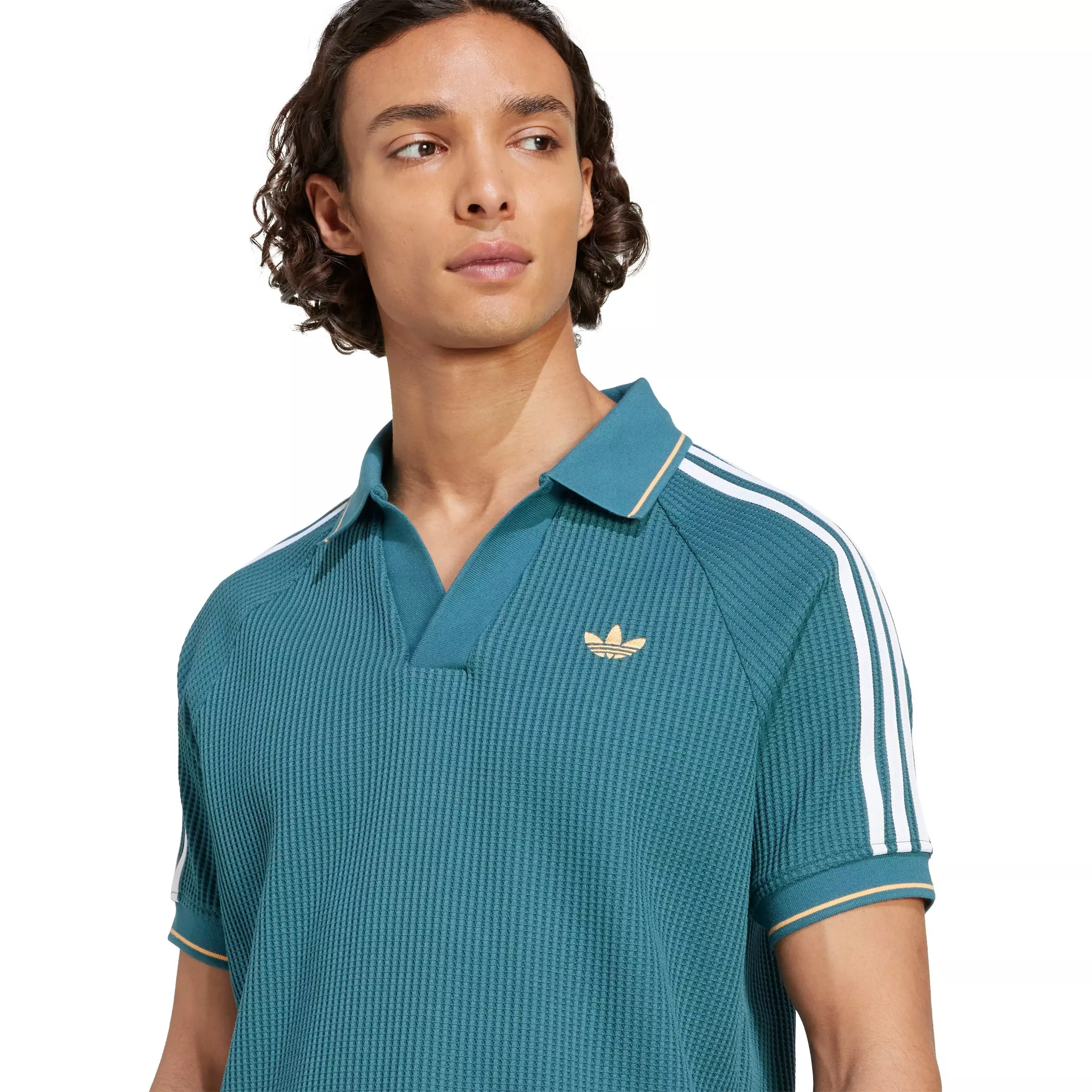 adidas Originals Men's Waffle Knit Polo Shirt - Teal - TEAL