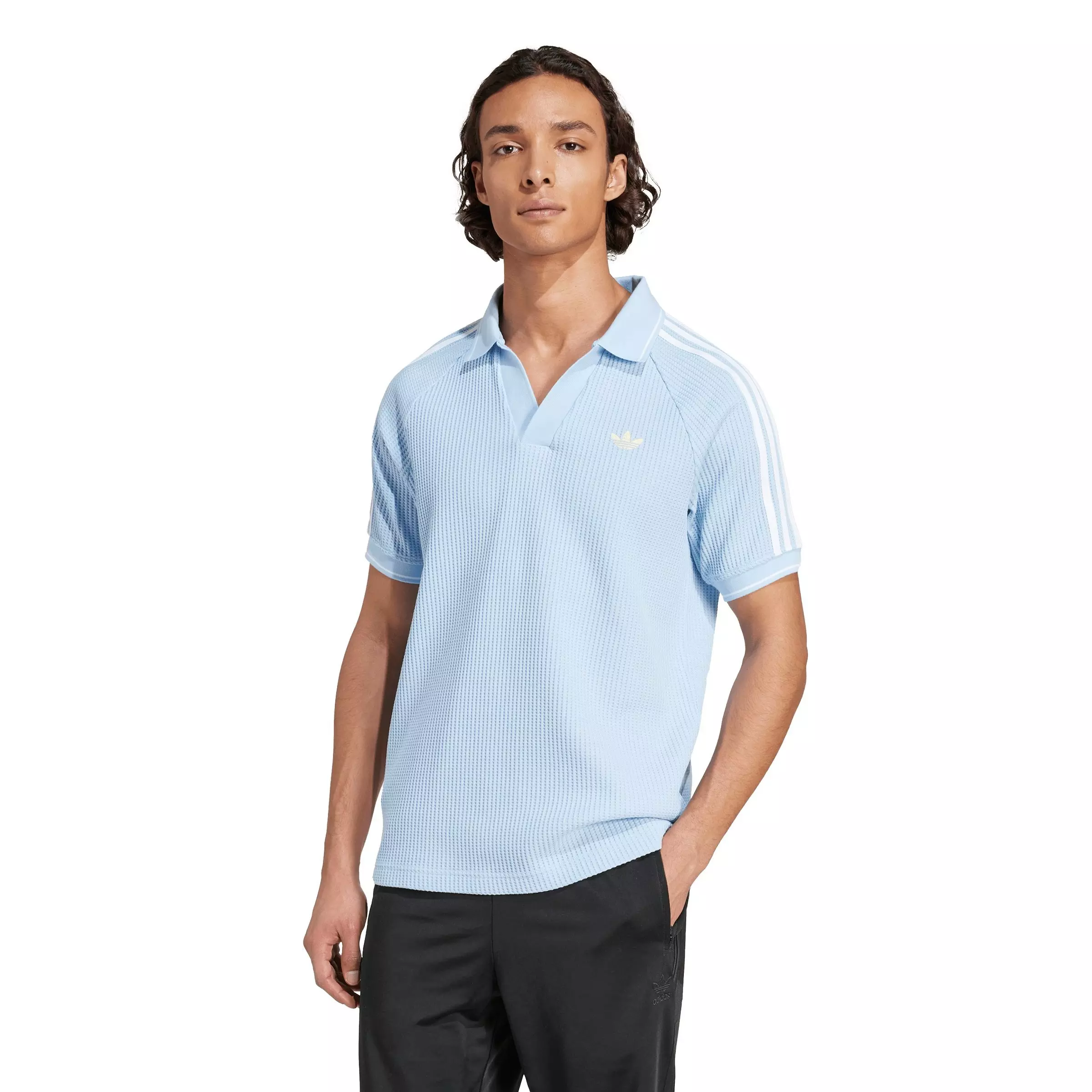 adidas Originals Men's Waffle Knit Polo Shirt - Lt Blue - LT BLUE