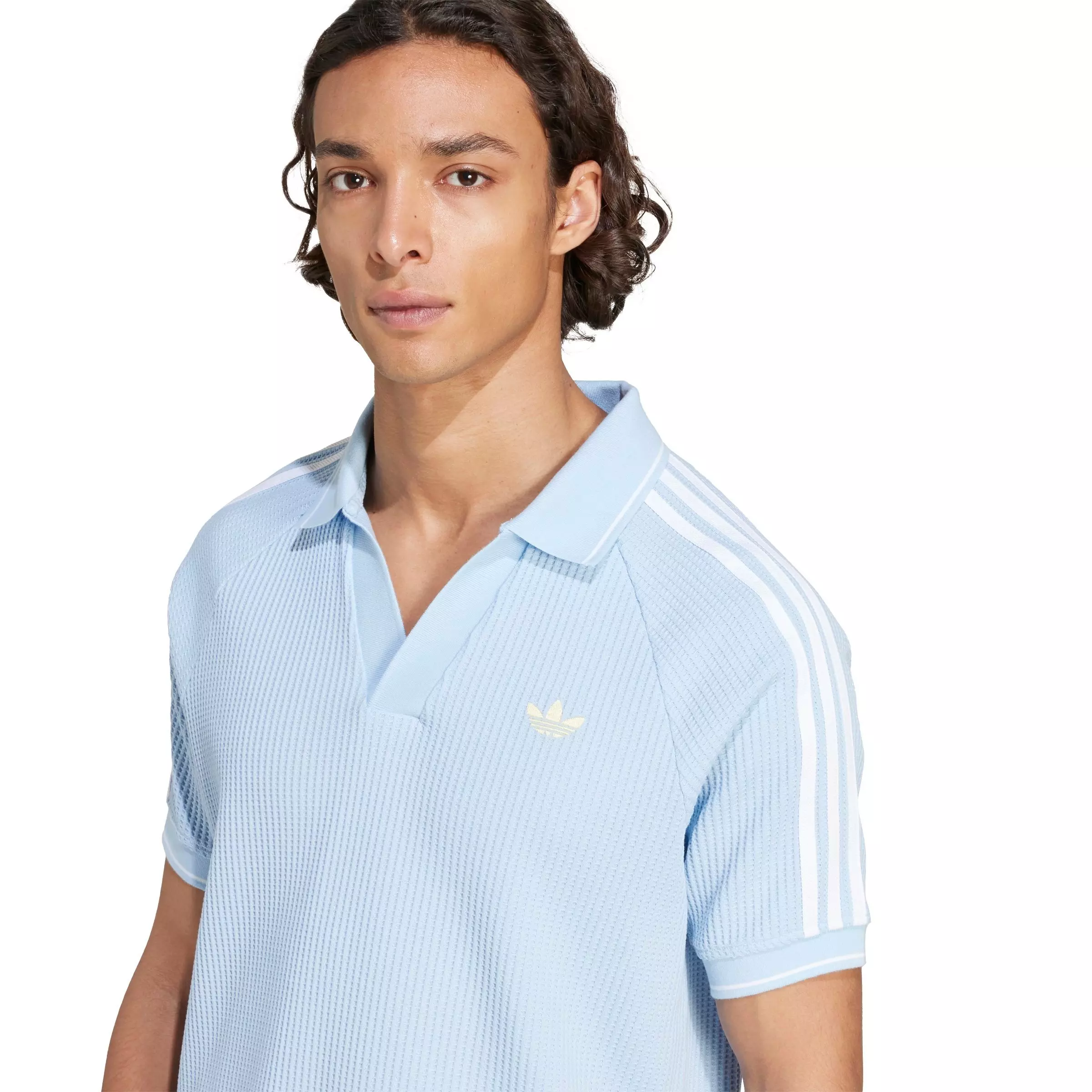adidas Originals Men's Waffle Knit Polo Shirt - Lt Blue - LT BLUE