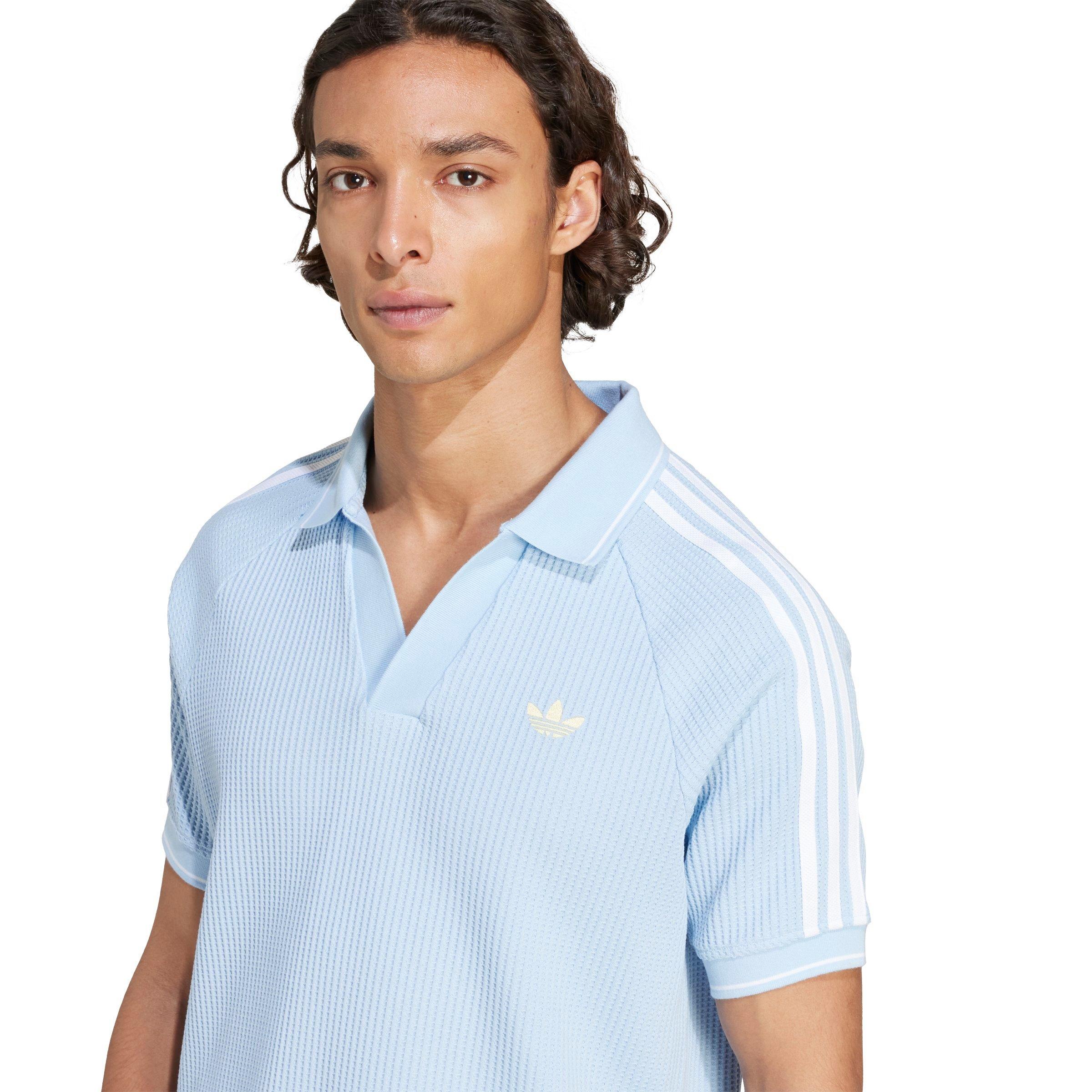 adidas Originals Men's Waffle Knit Polo Shirt - LT BLUE Thumbnail View 3