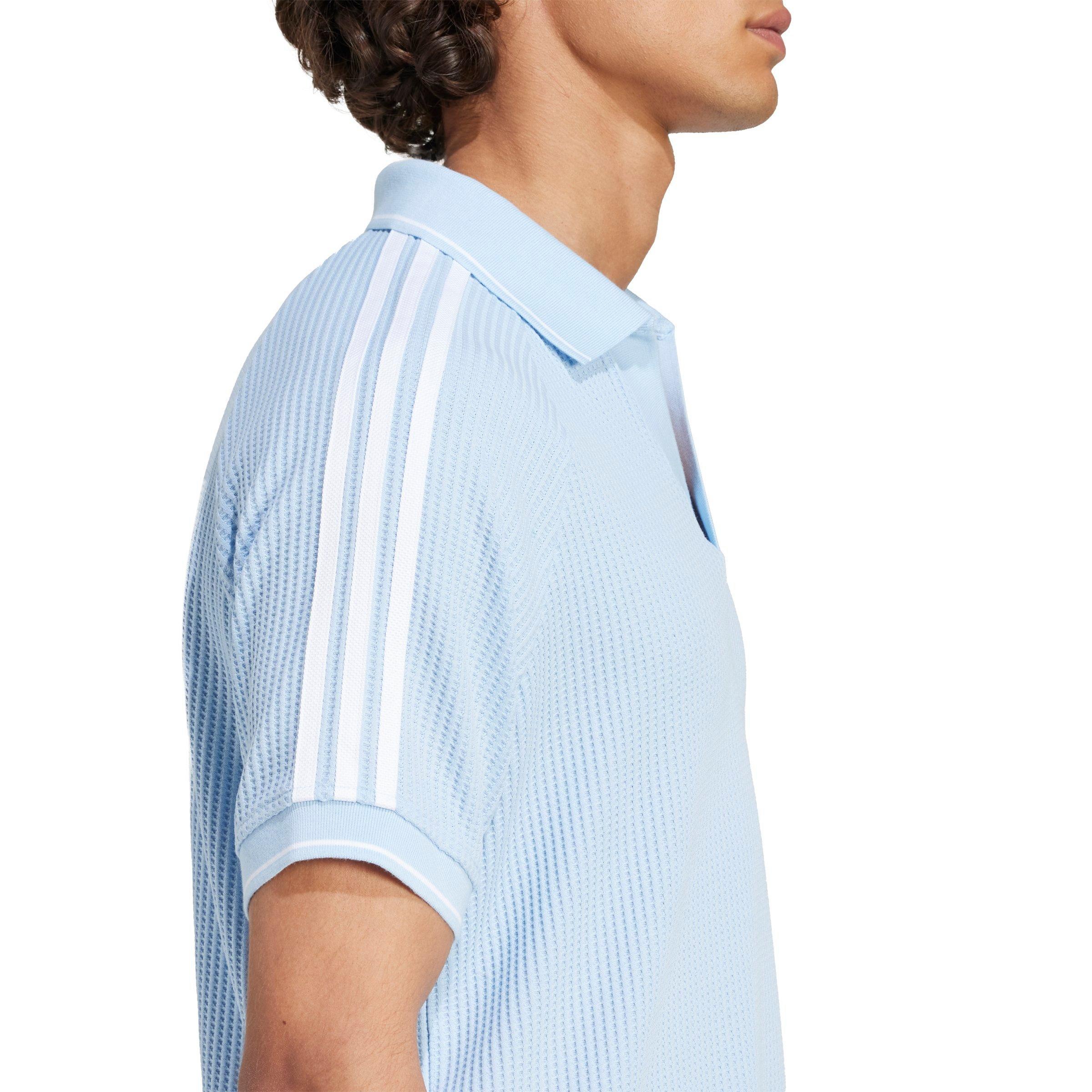 adidas Originals Men's Waffle Knit Polo Shirt - LT BLUE Thumbnail View 4