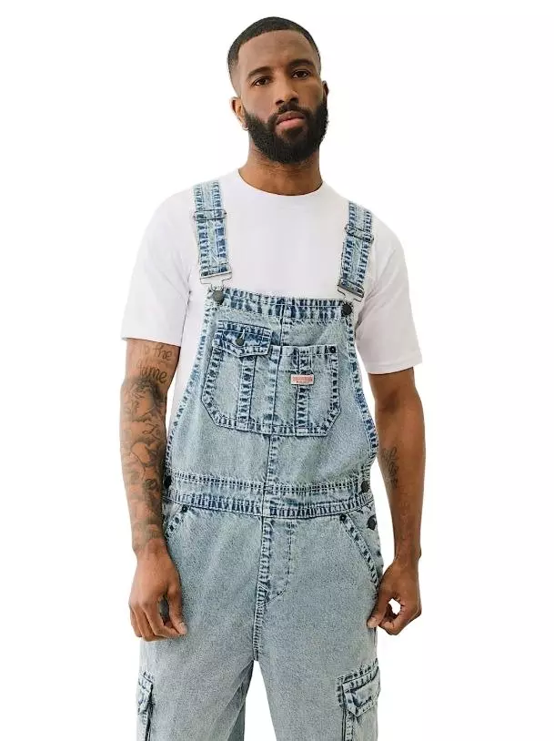 True Religion Men's Double Cargo Big T Overalls - BLUE