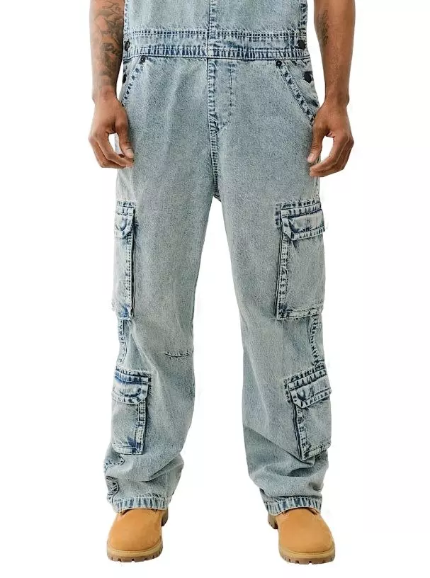 True Religion Men's Double Cargo Big T Overalls - BLUE