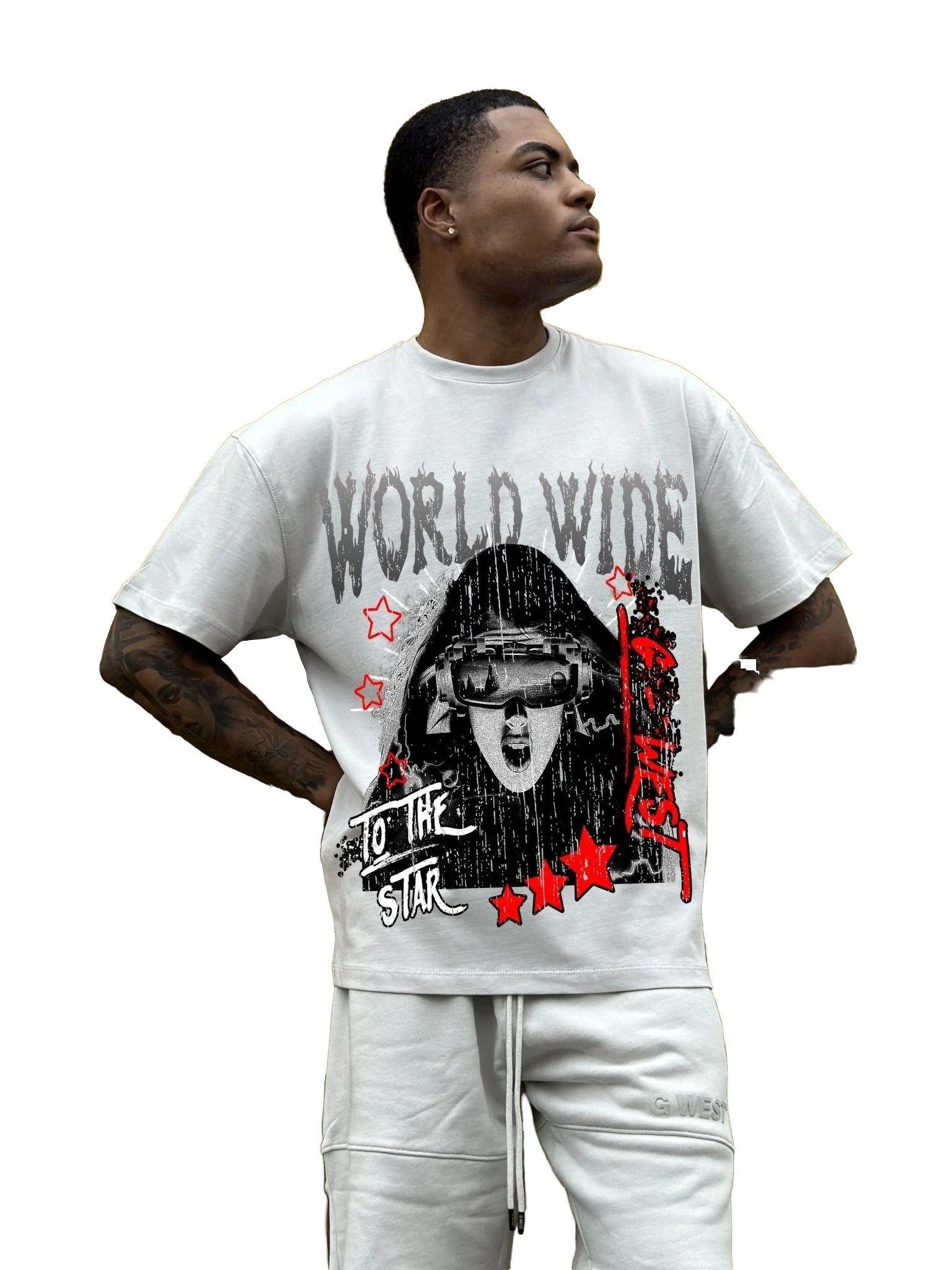 G West Men's Old World Wide Star Tee - White - WHITE