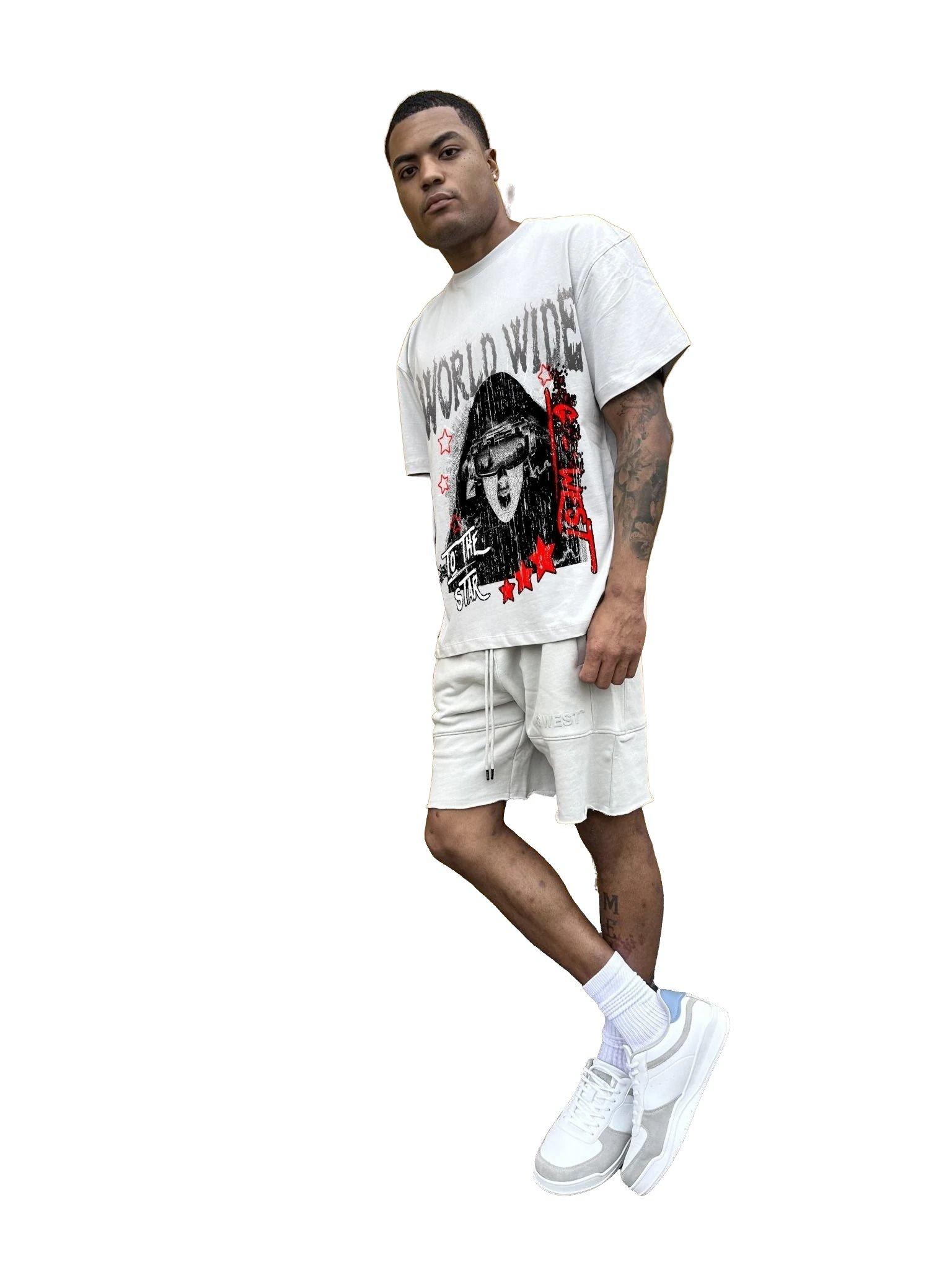 G West Old World Wide Star Men's White Tee