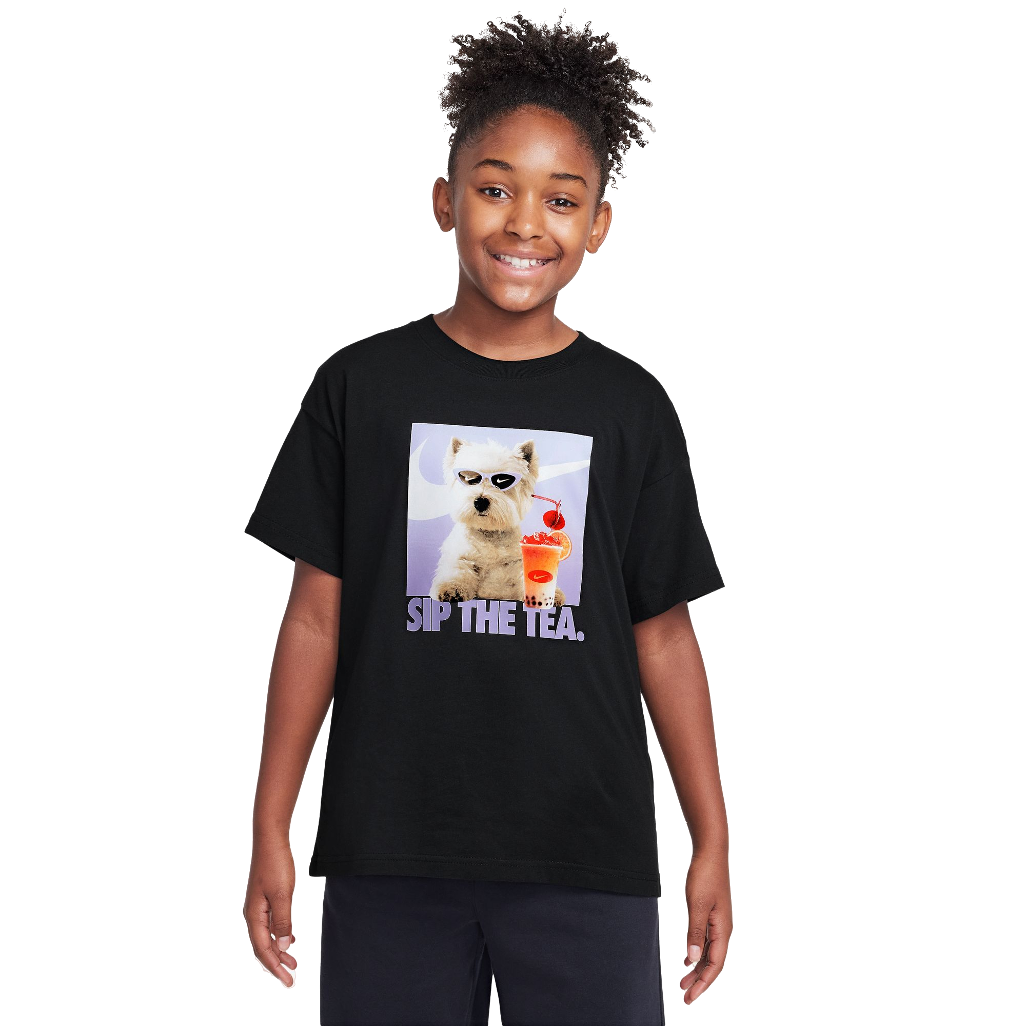 Nike Big Girls' Sportswear Sip the Tea T-Shirt - Black - BLACK Thumbnail View 1