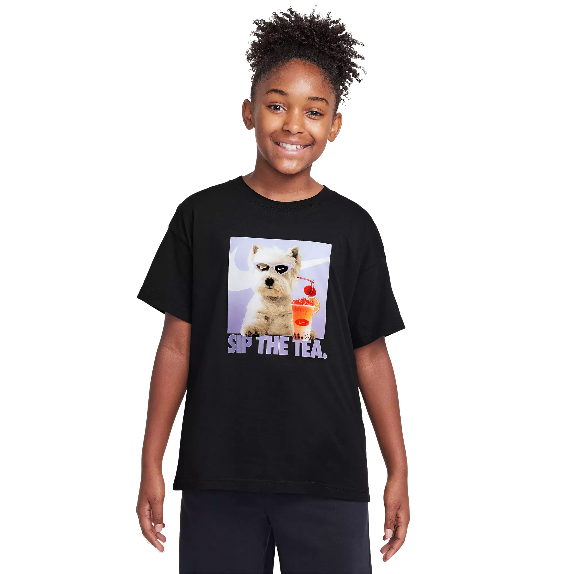 Nike Big Girls' Sportswear Sip the Tea T-Shirt - Black - BLACK