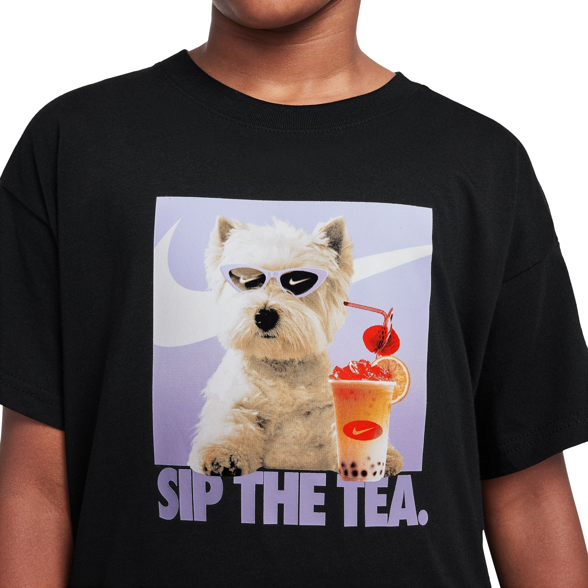 Nike Big Girls' Sportswear Sip the Tea T-Shirt - Black - BLACK Thumbnail View 3